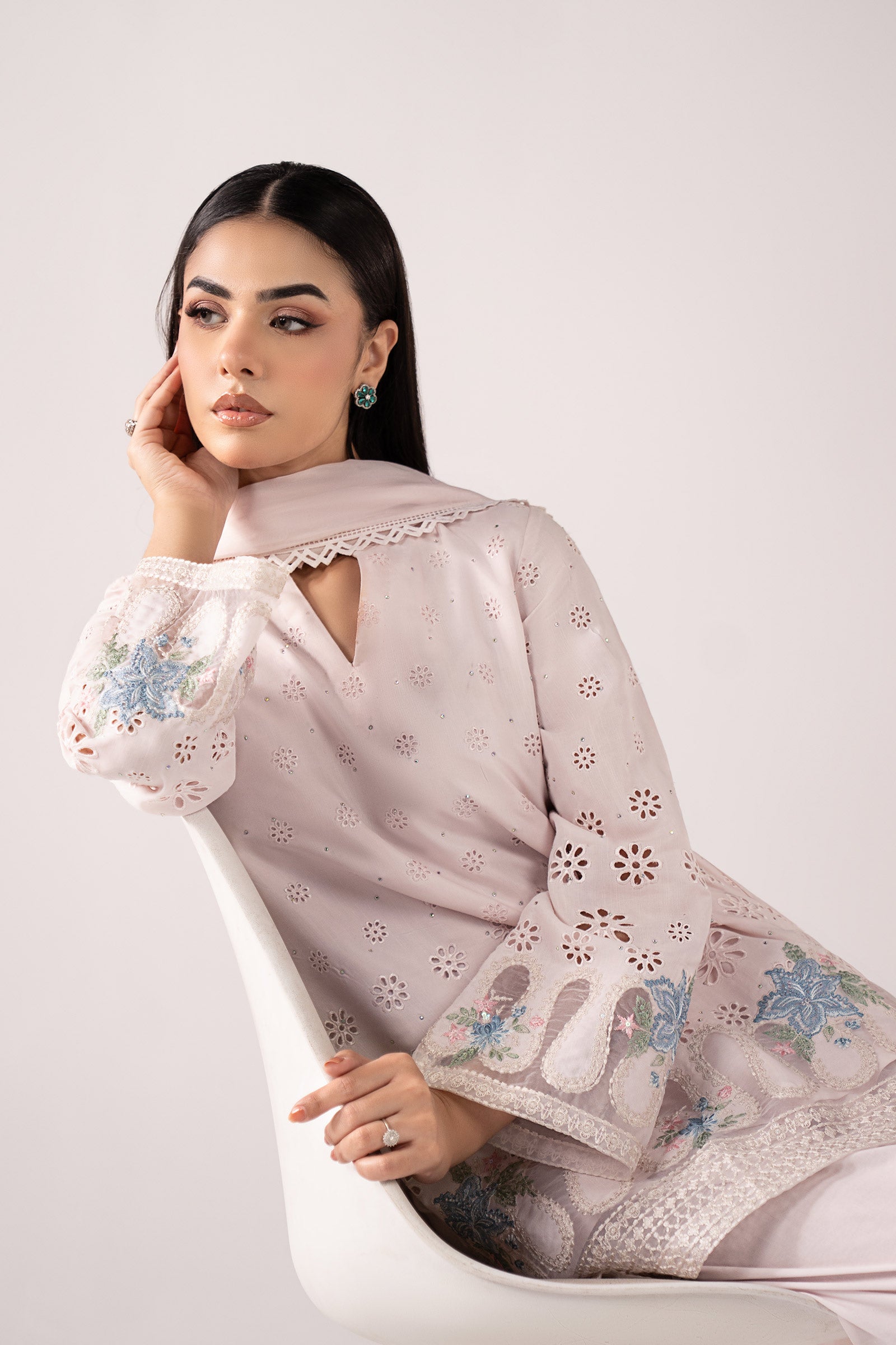 3 Piece Embroidered Pk Raw Silk Suit