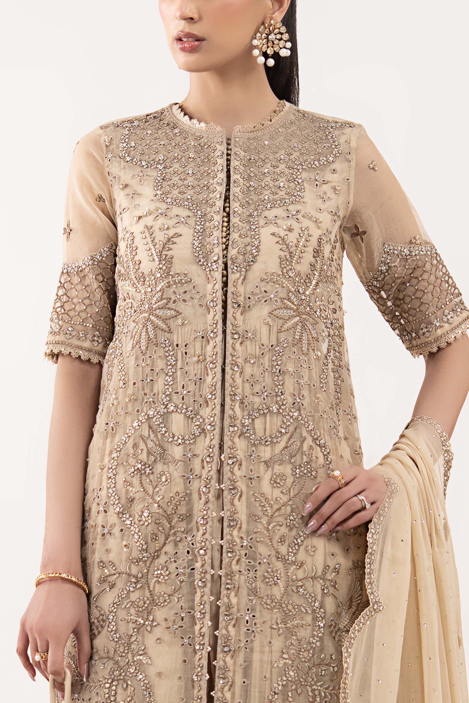 3 Piece Embroidered Organza Suit