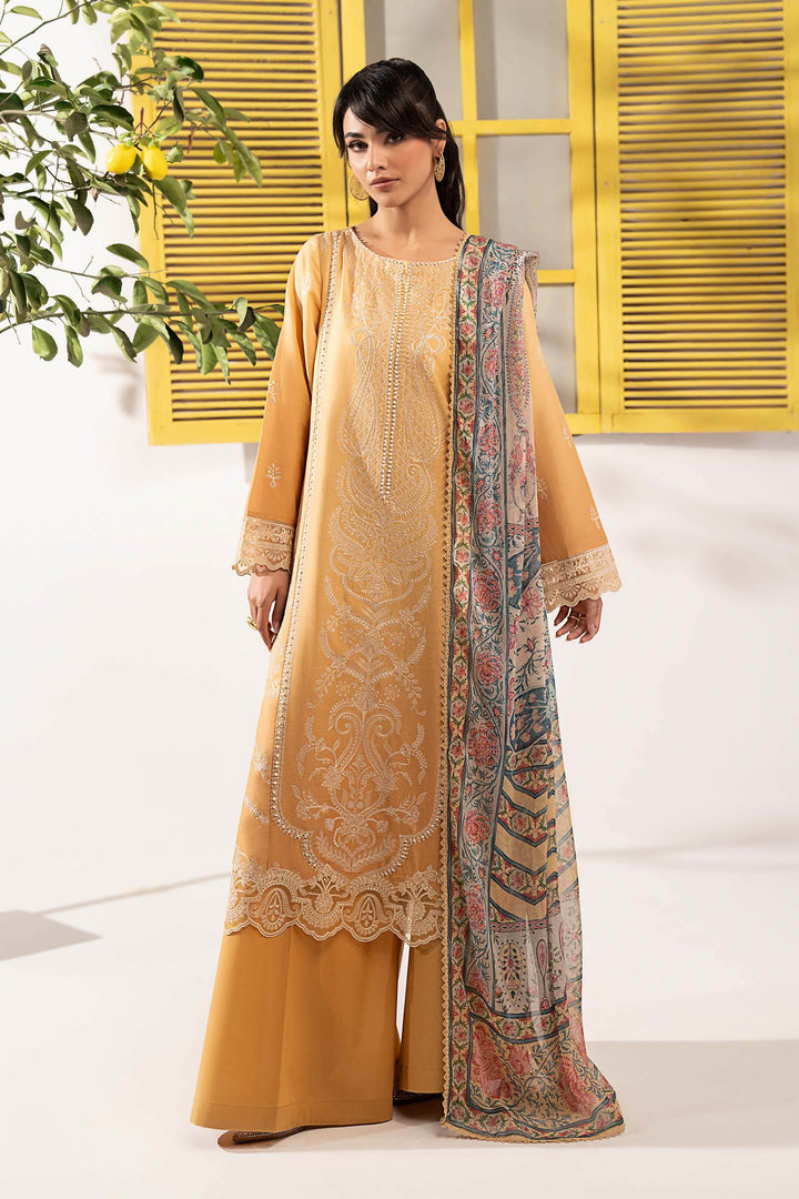 3 Piece Embroidered Dobby Lawn Suit All Products DWE2663-ESM-YLW