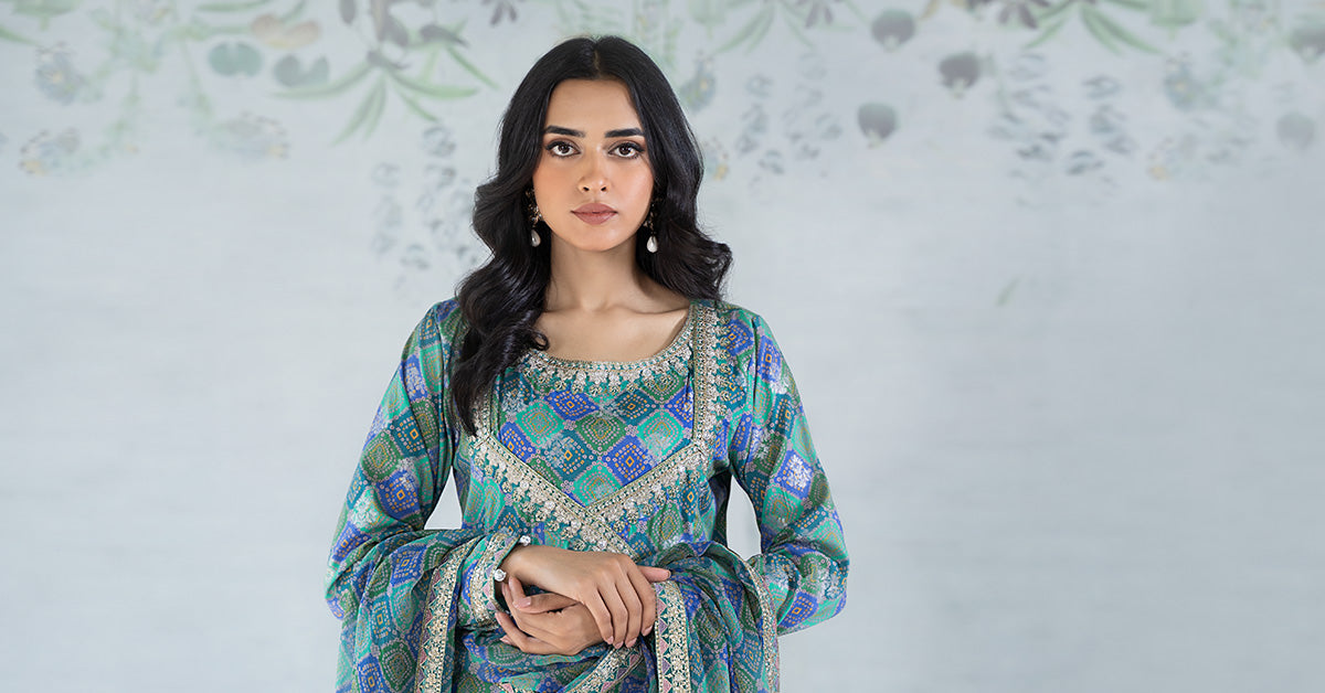 3 Piece Printed Jacquard Broshia Suit