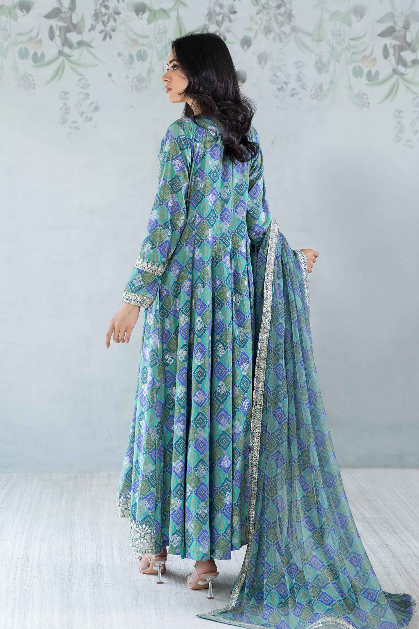 3 Piece Printed Jacquard Broshia Suit