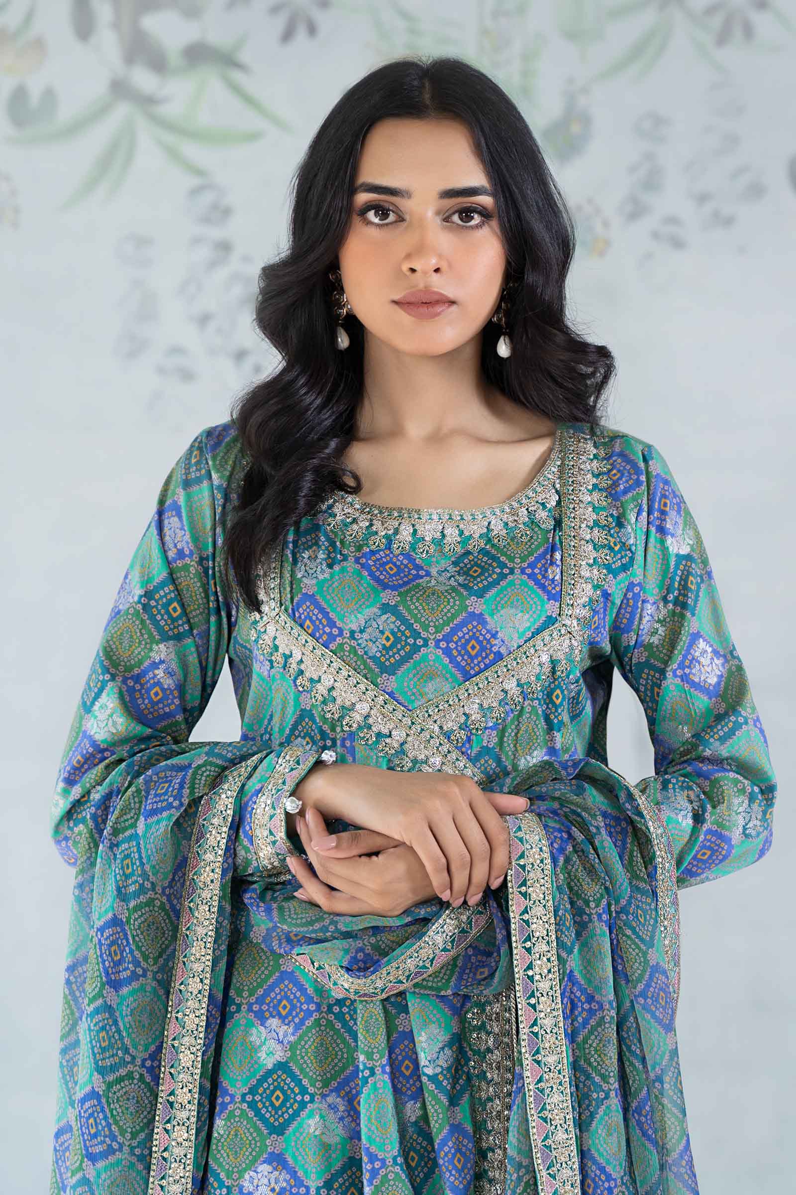 3 Piece Printed Jacquard Broshia Suit