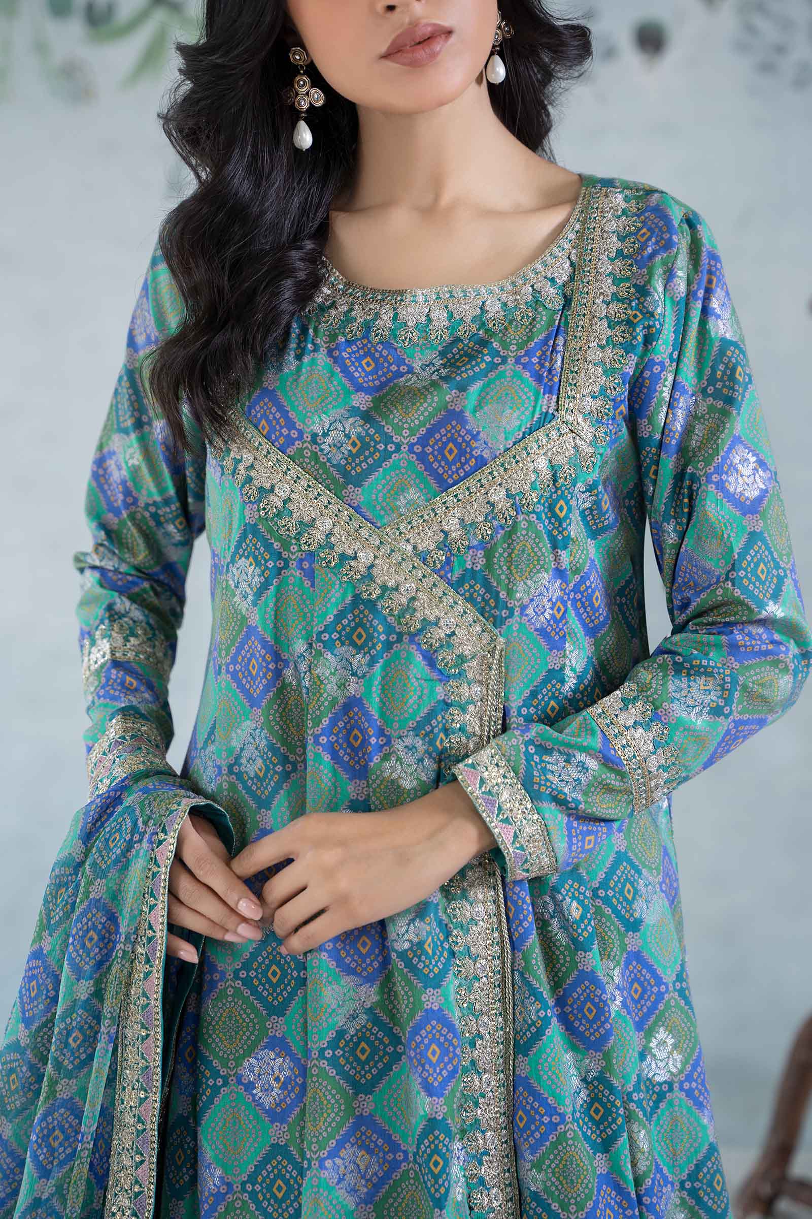 3 Piece Printed Jacquard Broshia Suit