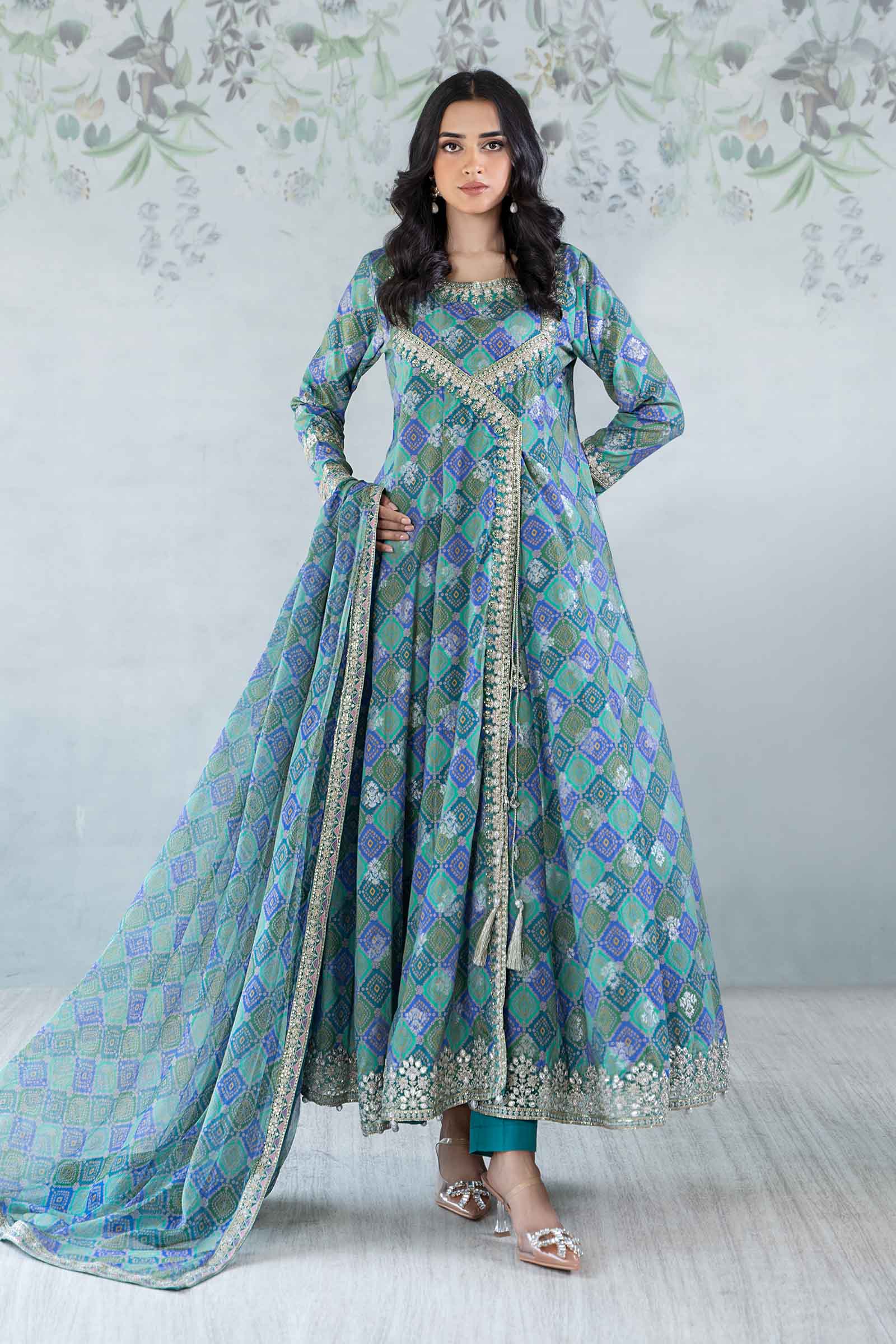 3 Piece Printed Jacquard Broshia Suit