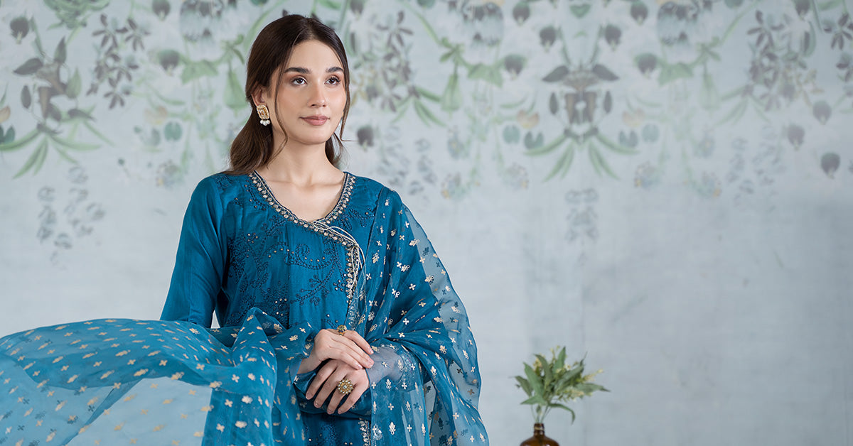 3 Piece Embroidered Net Suit