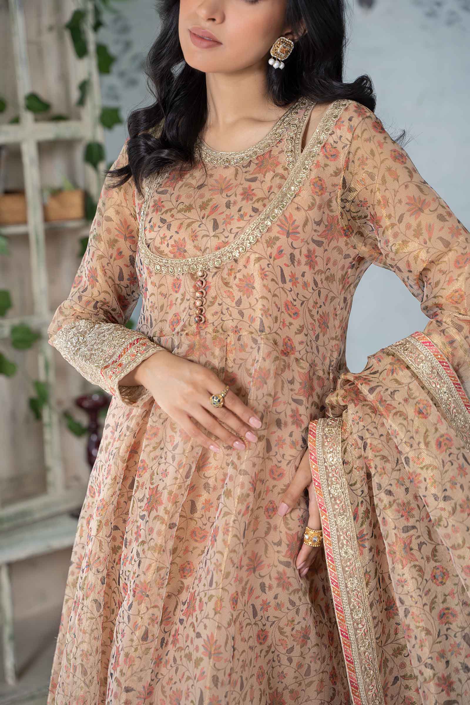 3 Piece Printed Cotton Net Suit