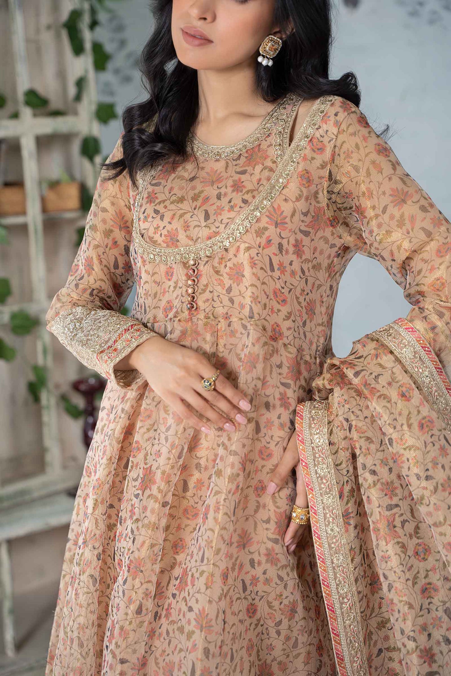 3 Piece Printed Cotton Net Suit