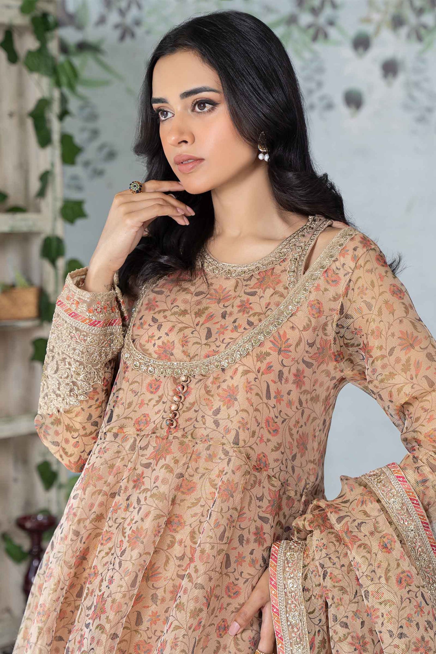 3 Piece Printed Cotton Net Suit