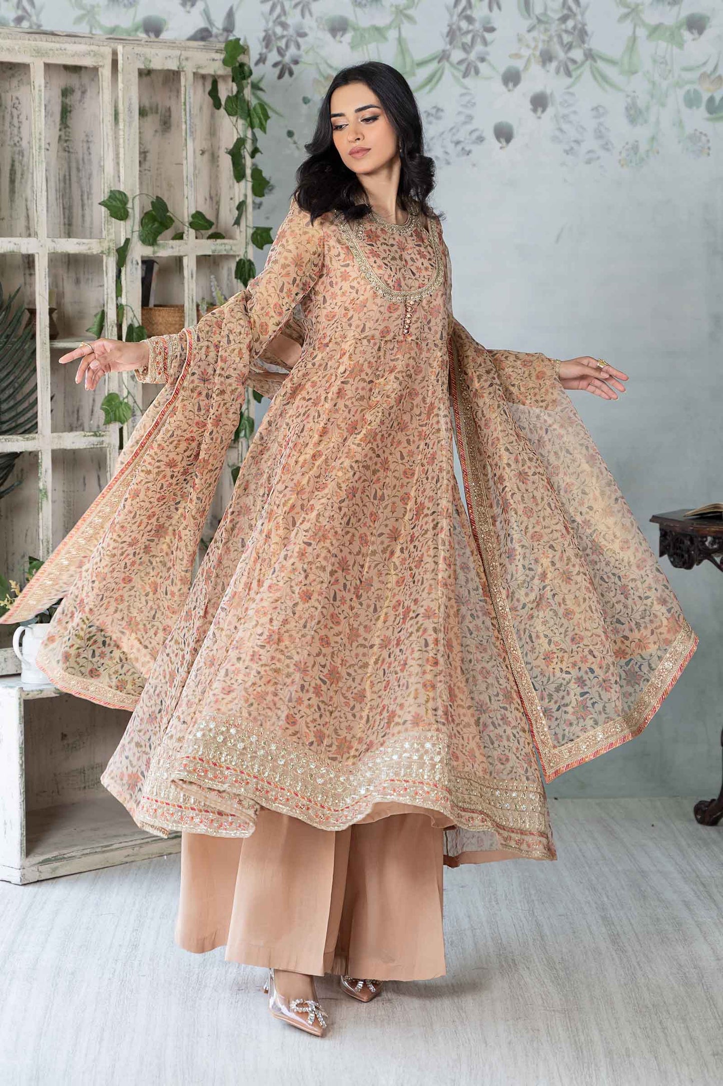3 Piece Printed Cotton Net Suit