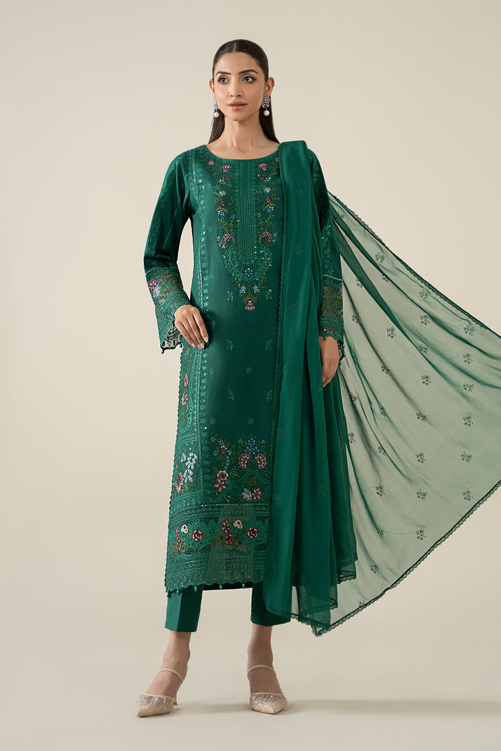 3 Piece Embroidered Dobby Suit |  DW-EA25-25 Casuals DWA2525-ESM-GRN