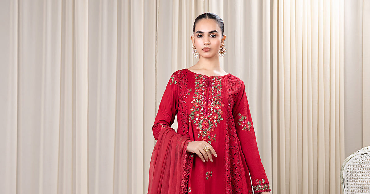 3 Piece Embroidered Dobby Suit