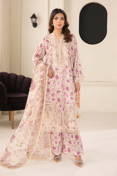 3 PIECE EMBROIDERED LAWN SUIT | DW-EF24-108 Casuals DWEF108-ESM-PRP