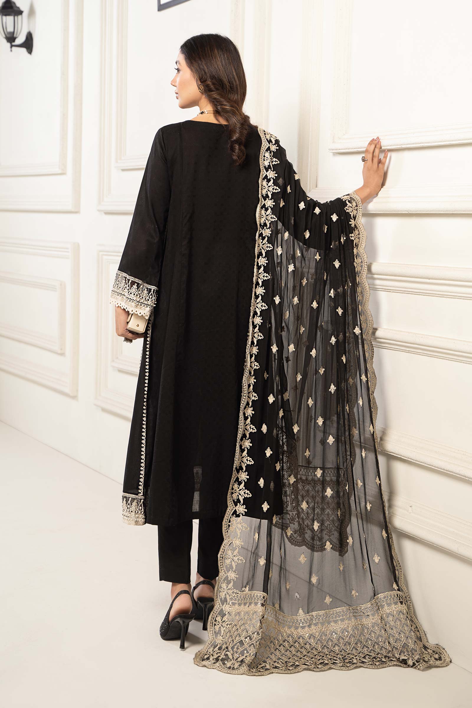 3 Piece Embroidered Self Jacquard Suit