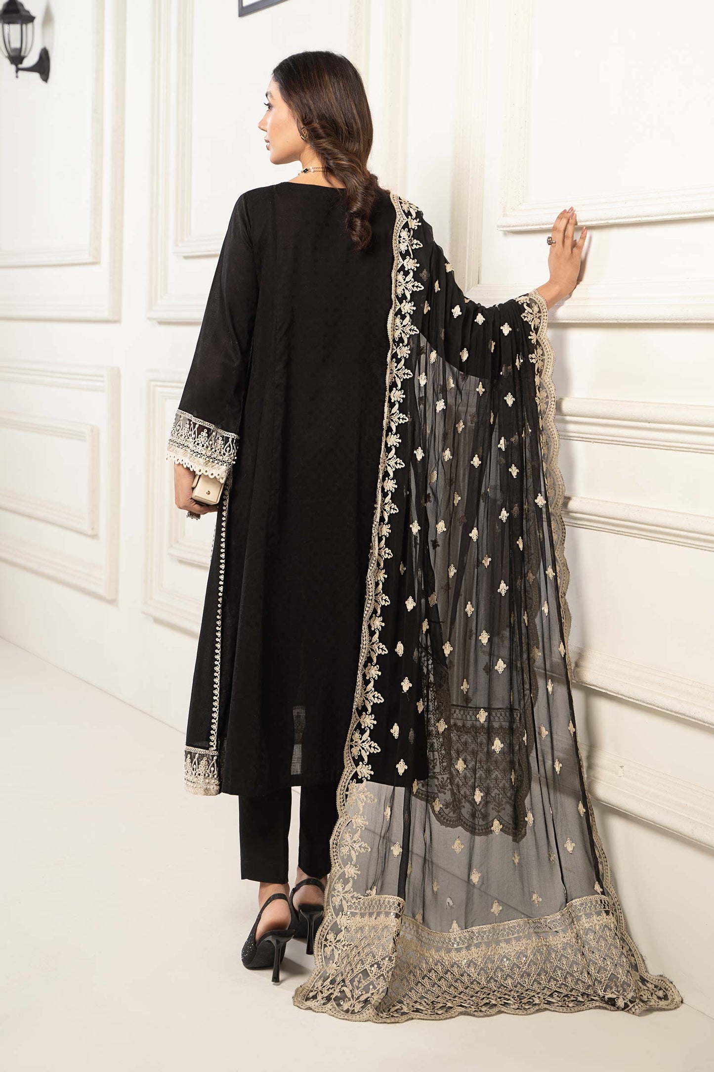 3 Piece Embroidered Self Jacquard Suit