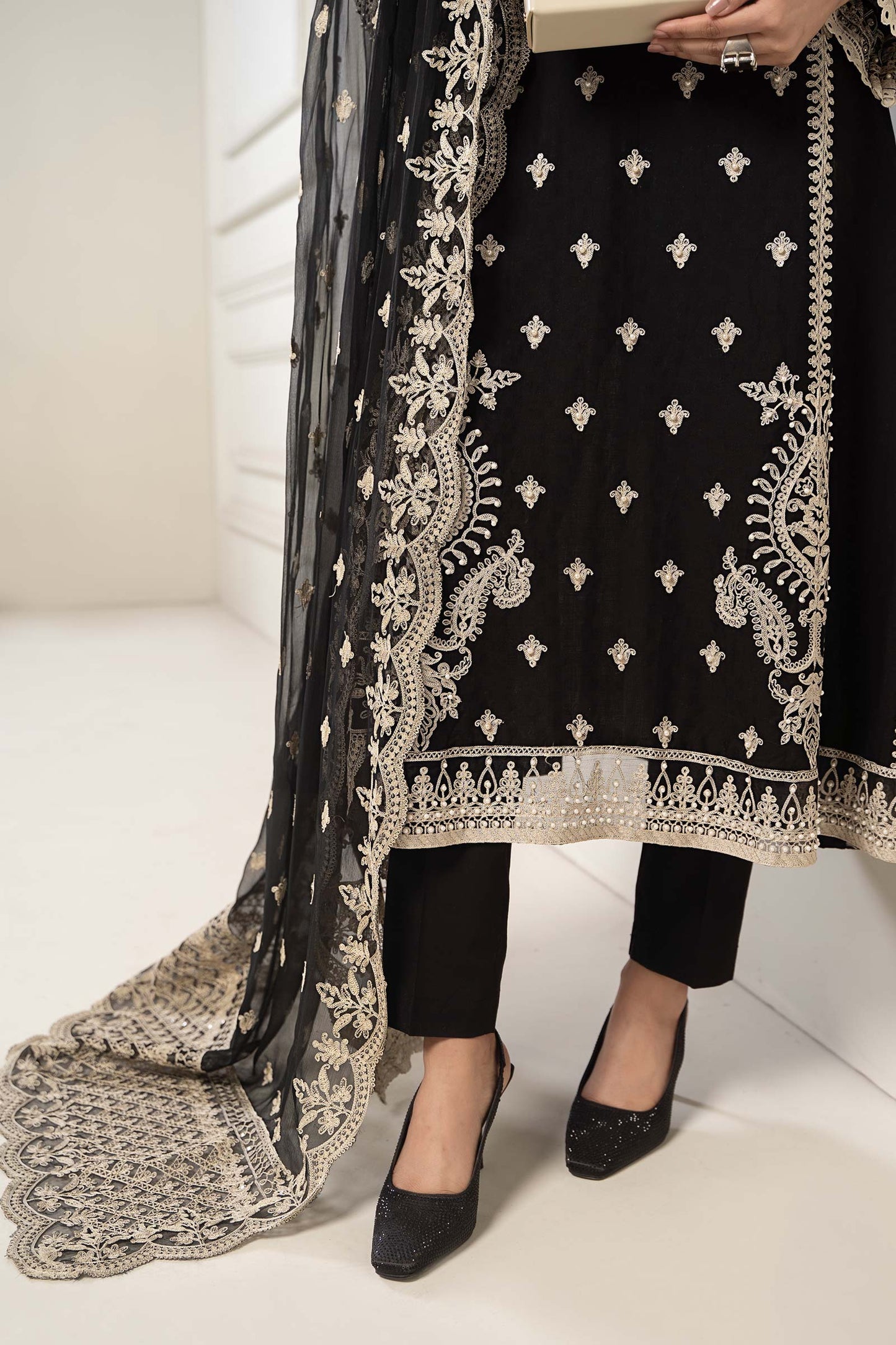 3 Piece Embroidered Self Jacquard Suit