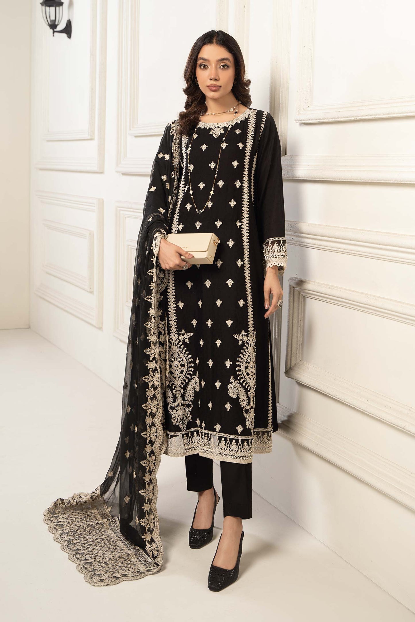3 Piece Embroidered Self Jacquard Suit