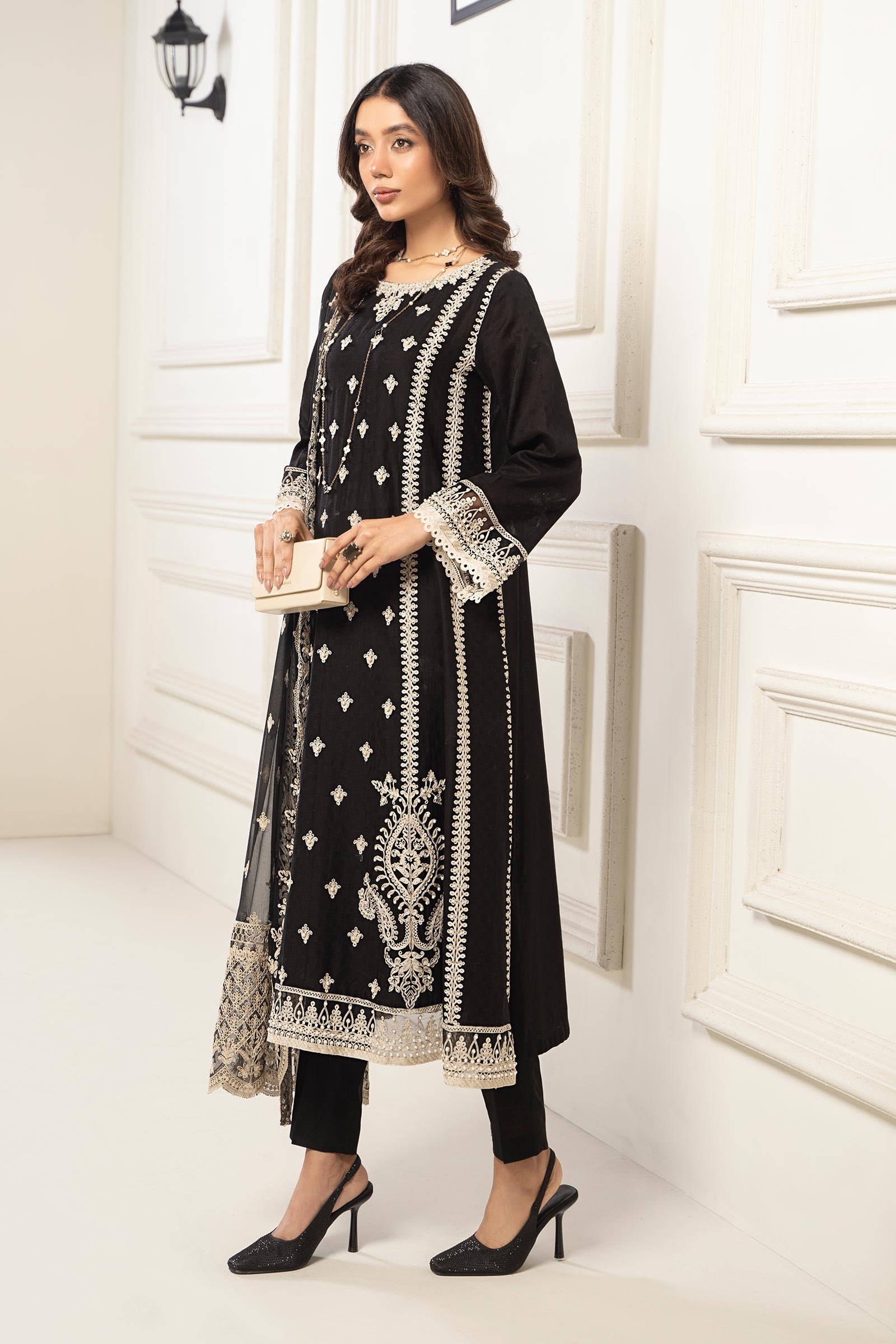 3 Piece Embroidered Self Jacquard Suit