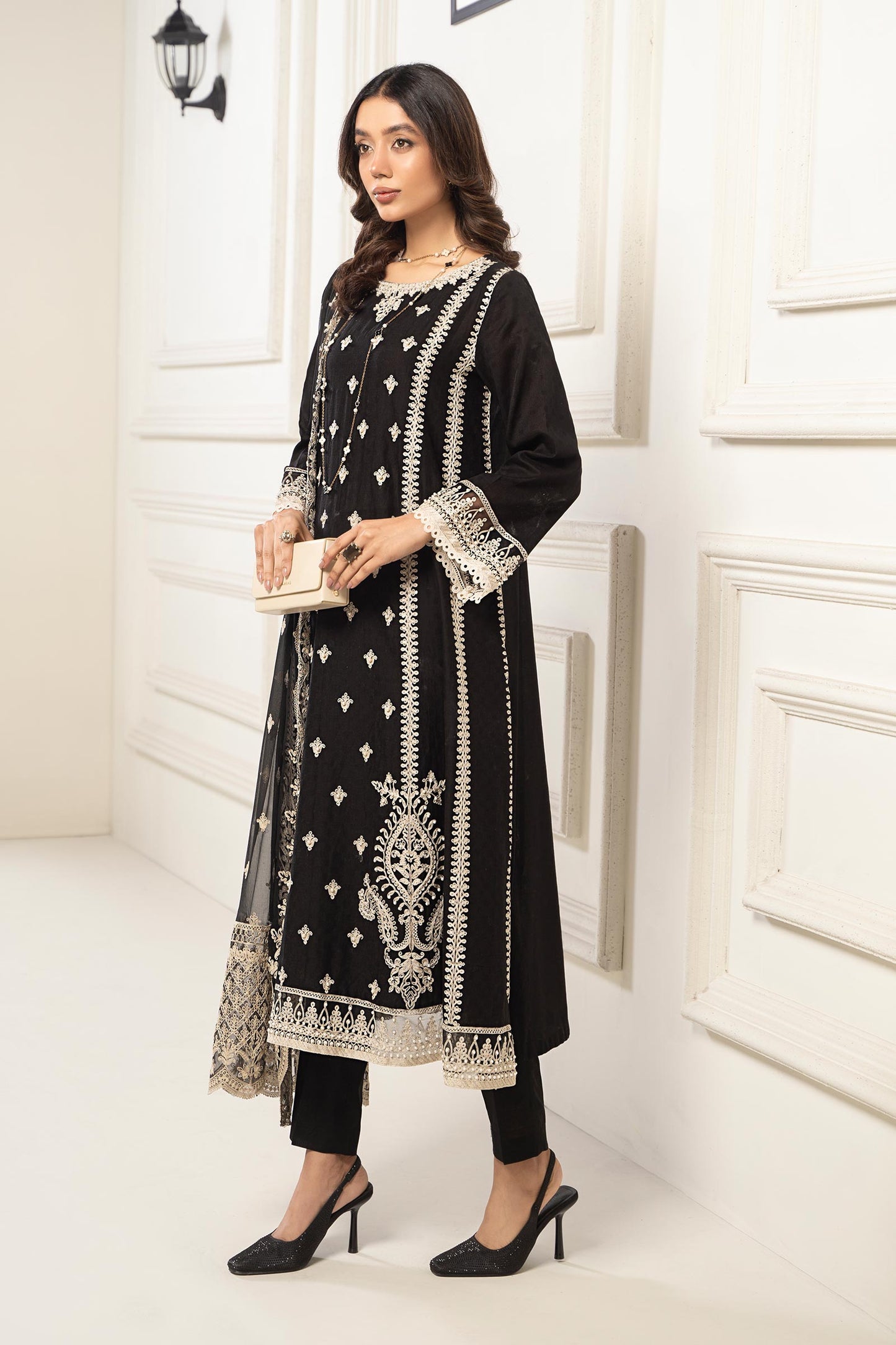 3 Piece Embroidered Self Jacquard Suit