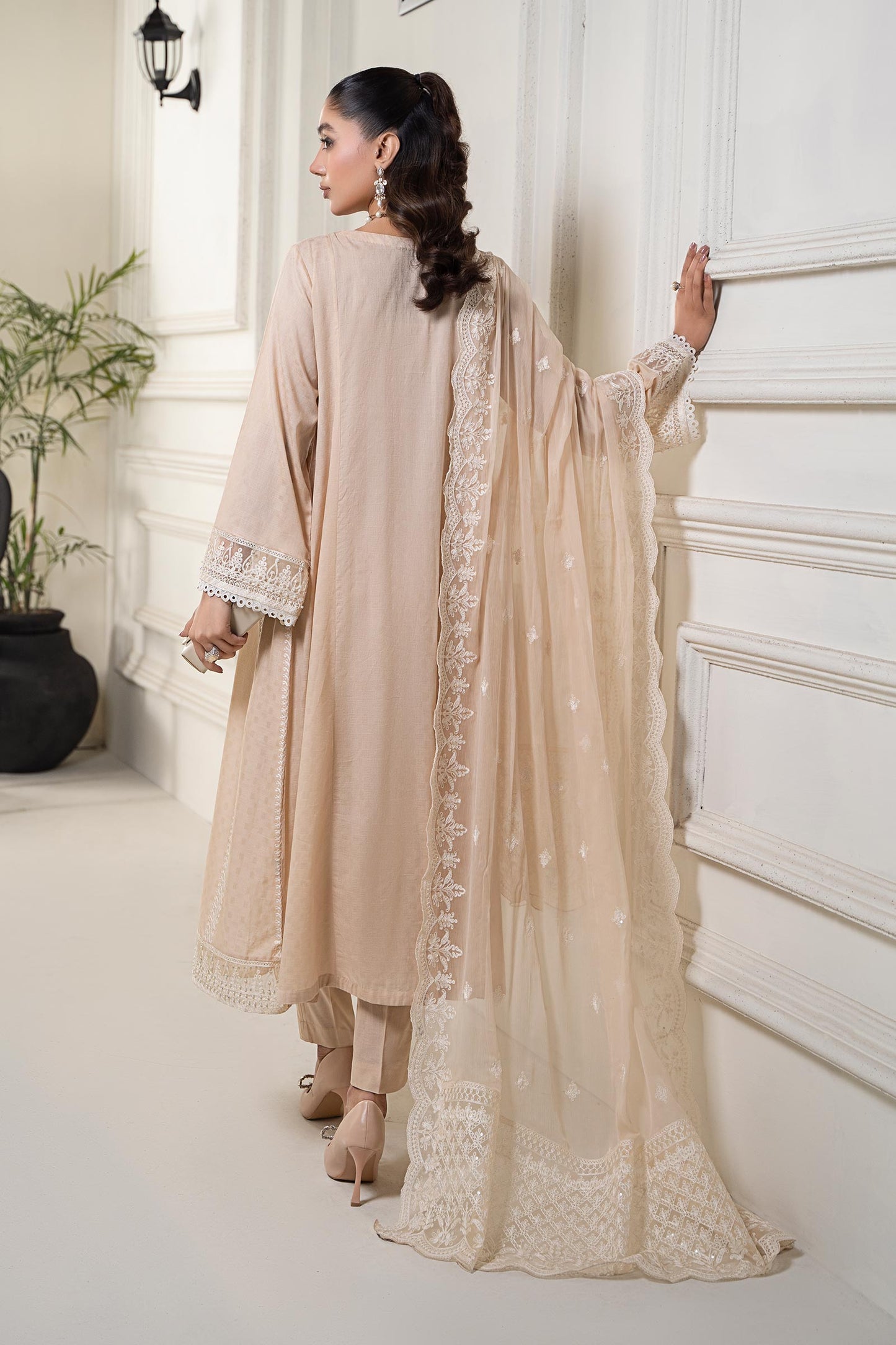 3 Piece Embroidered Self Jacquard Suit