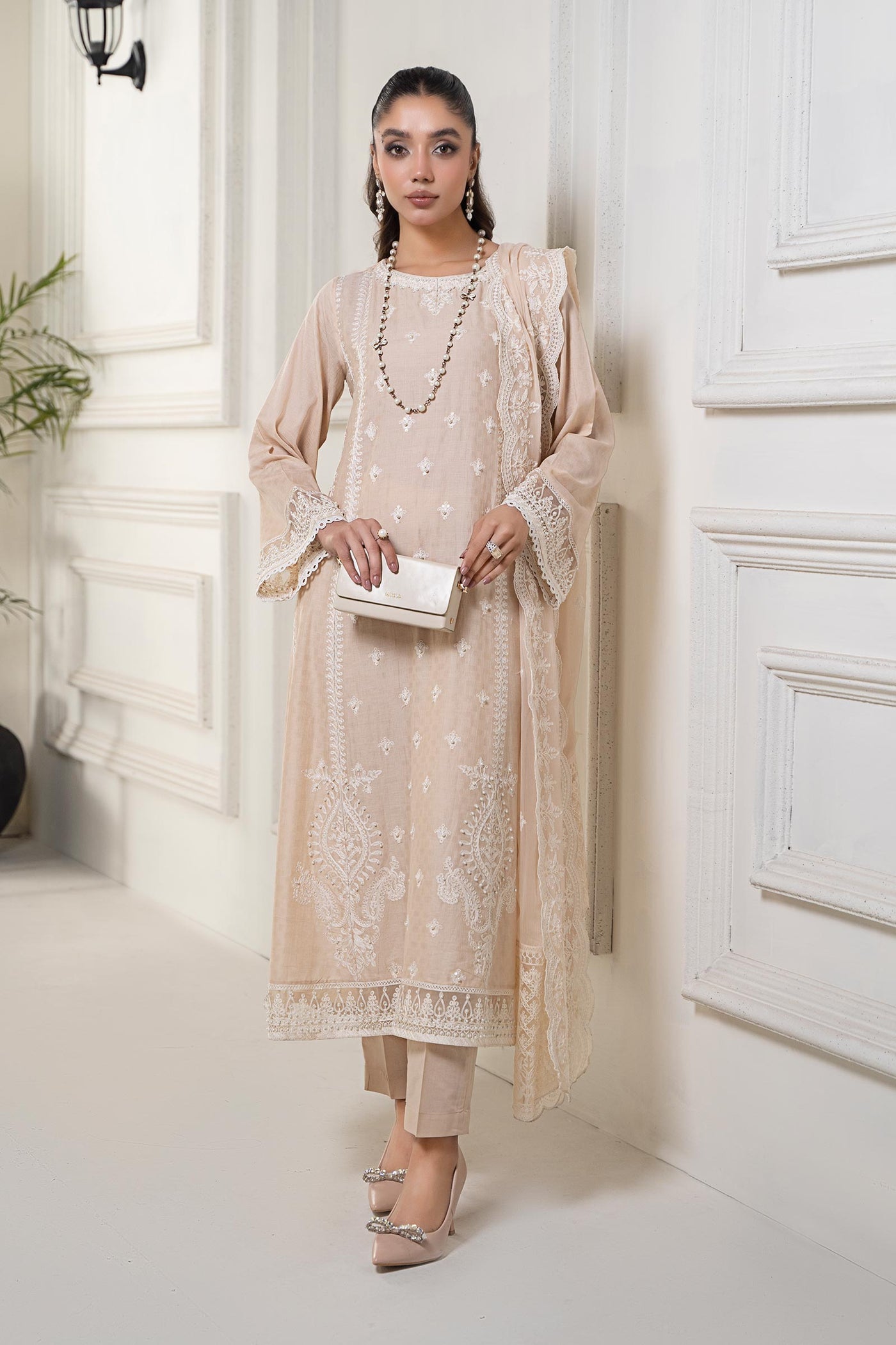 3 Piece Embroidered Self Jacquard Suit