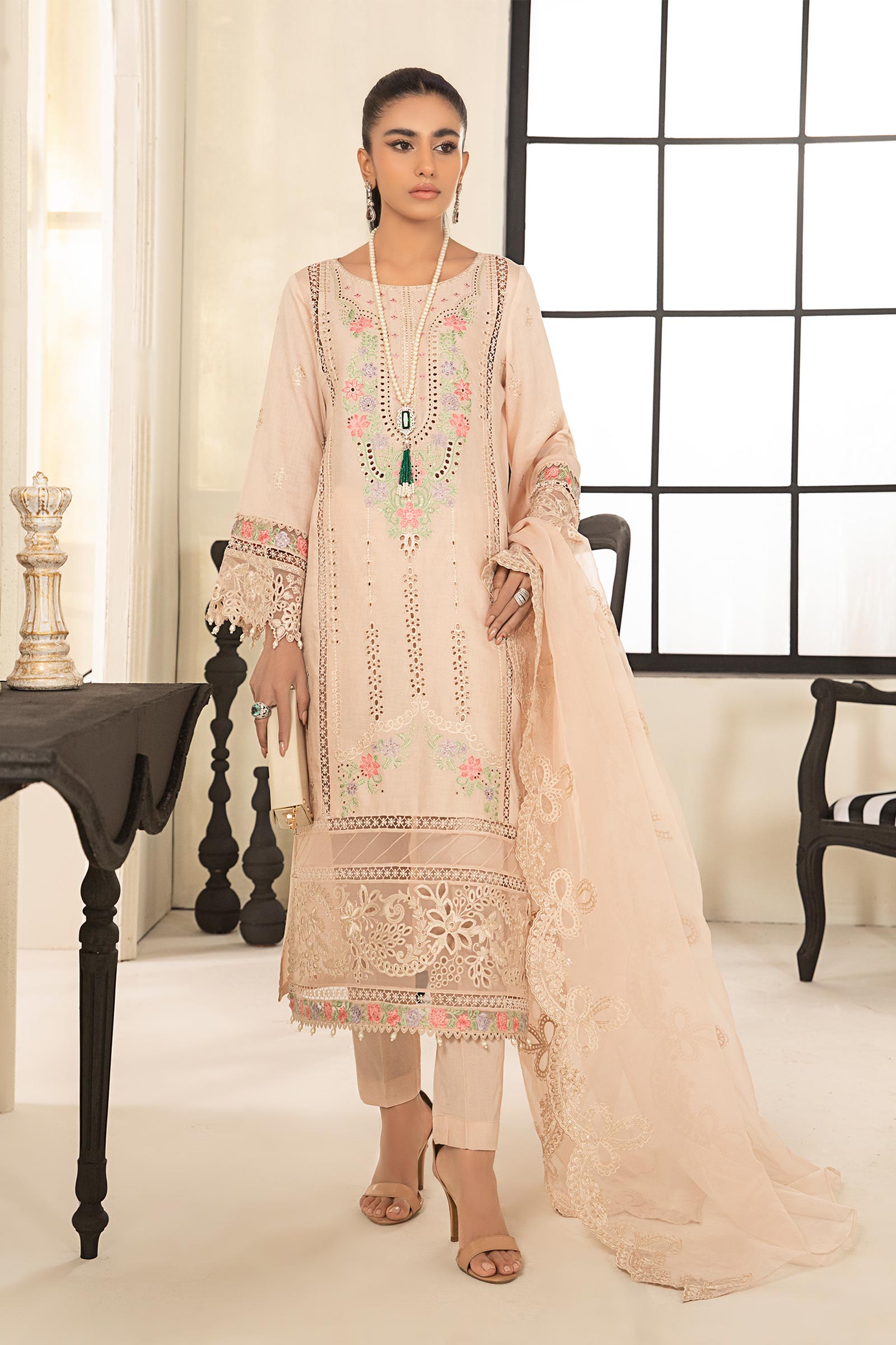 3 Piece Embroidered Dobby Suit