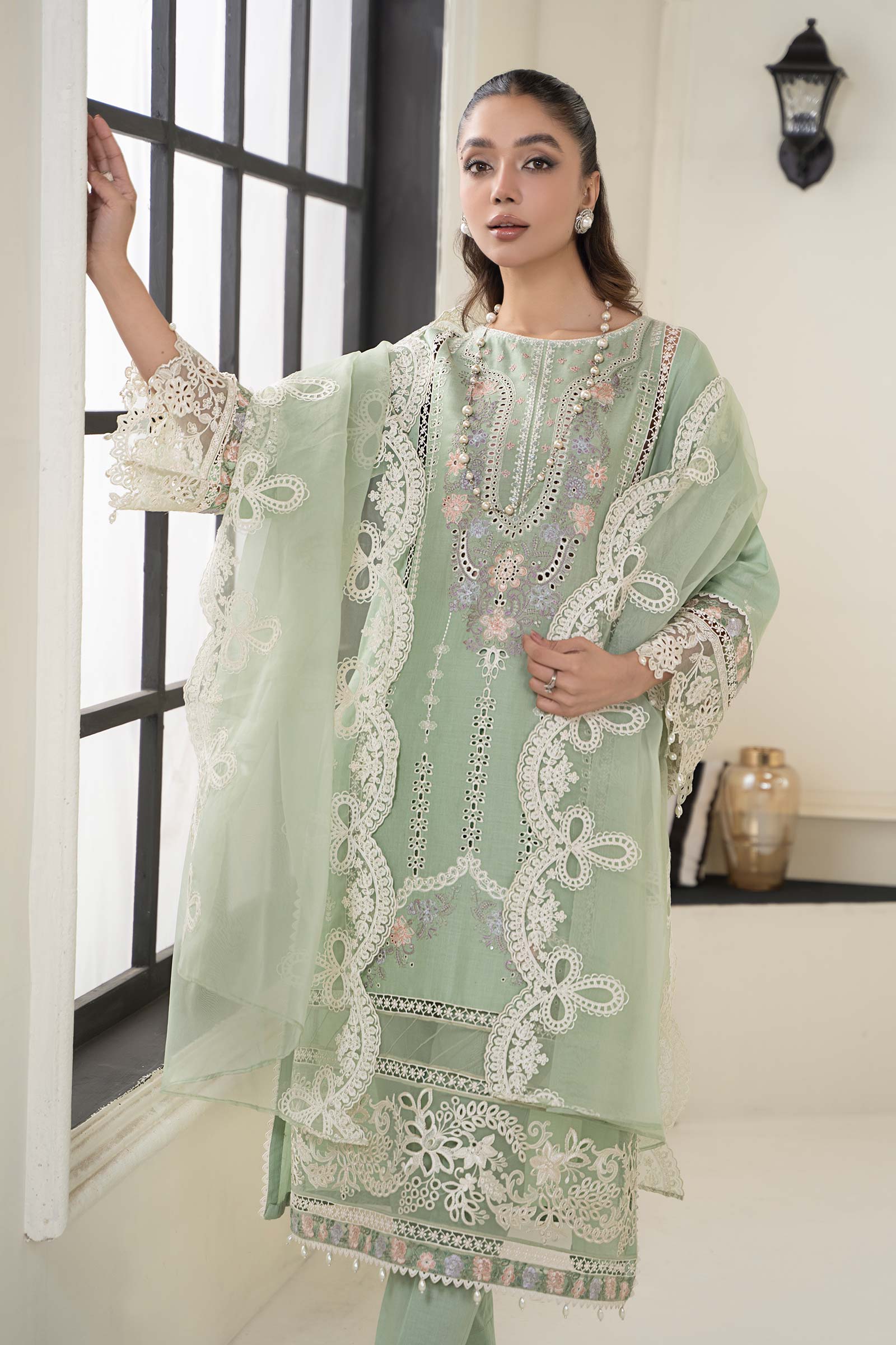 3 Piece Embroidered Dobby Suit