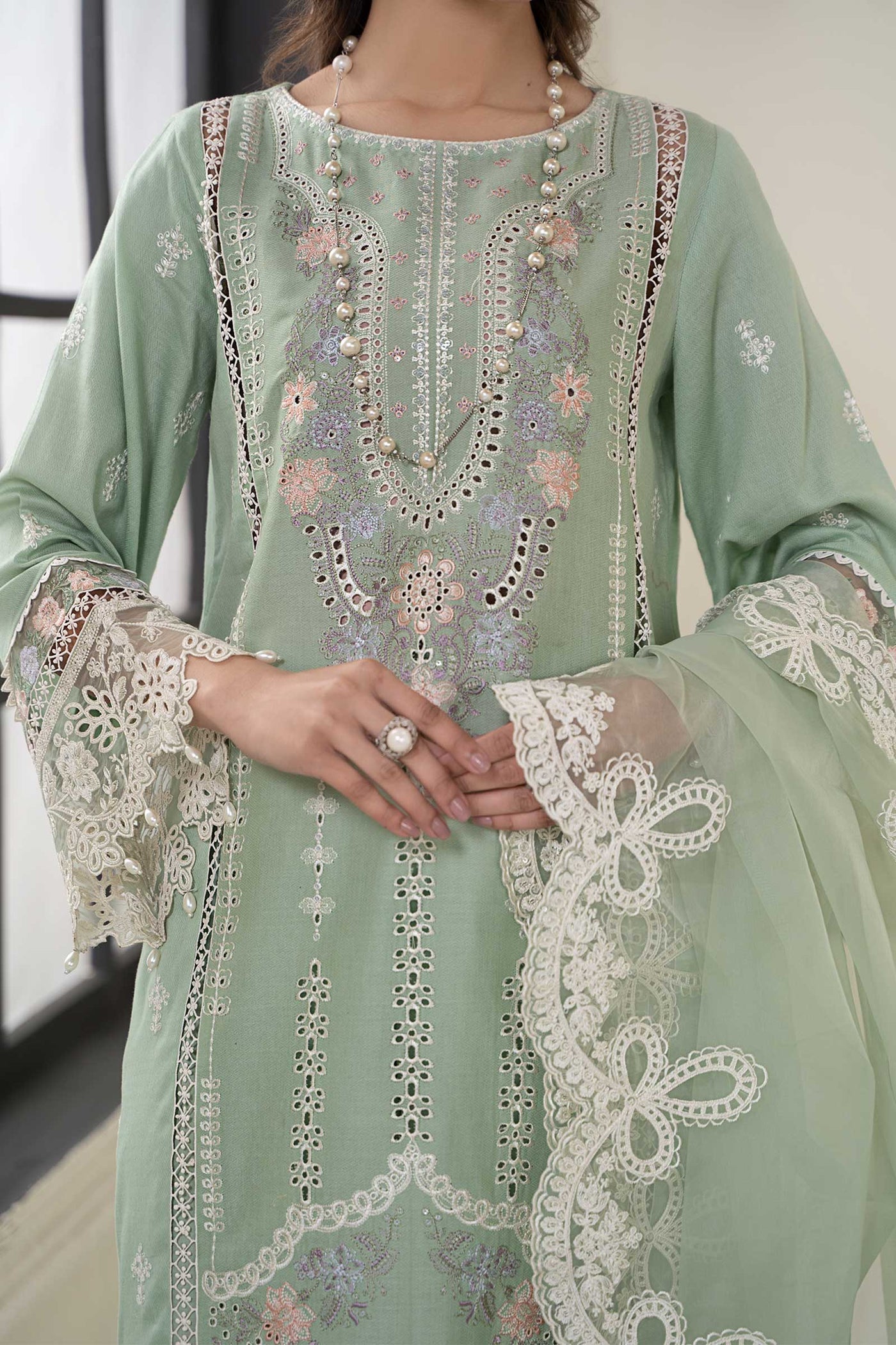 3 Piece Embroidered Dobby Suit