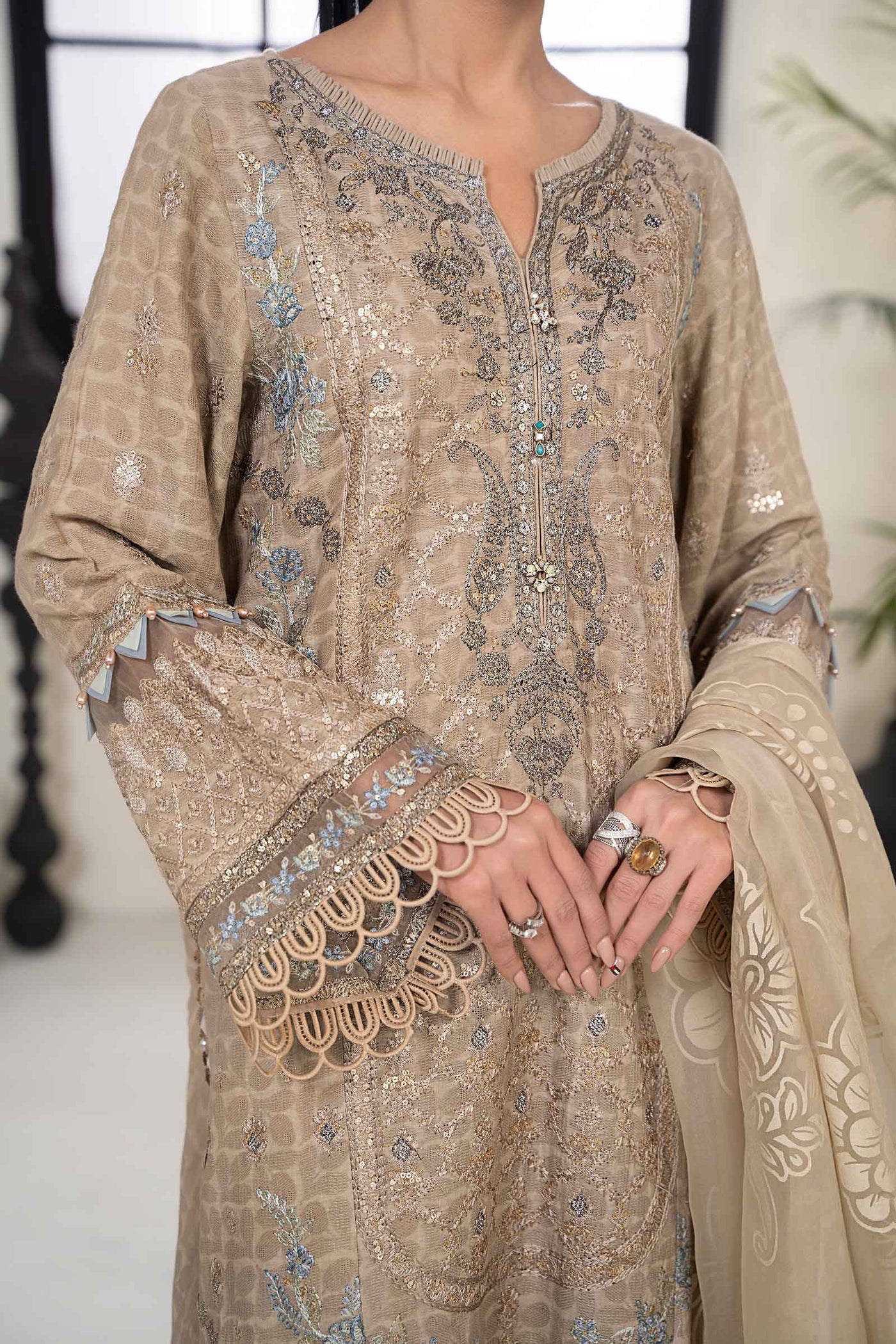 3 Piece Embroidered Self Jacquard Suit