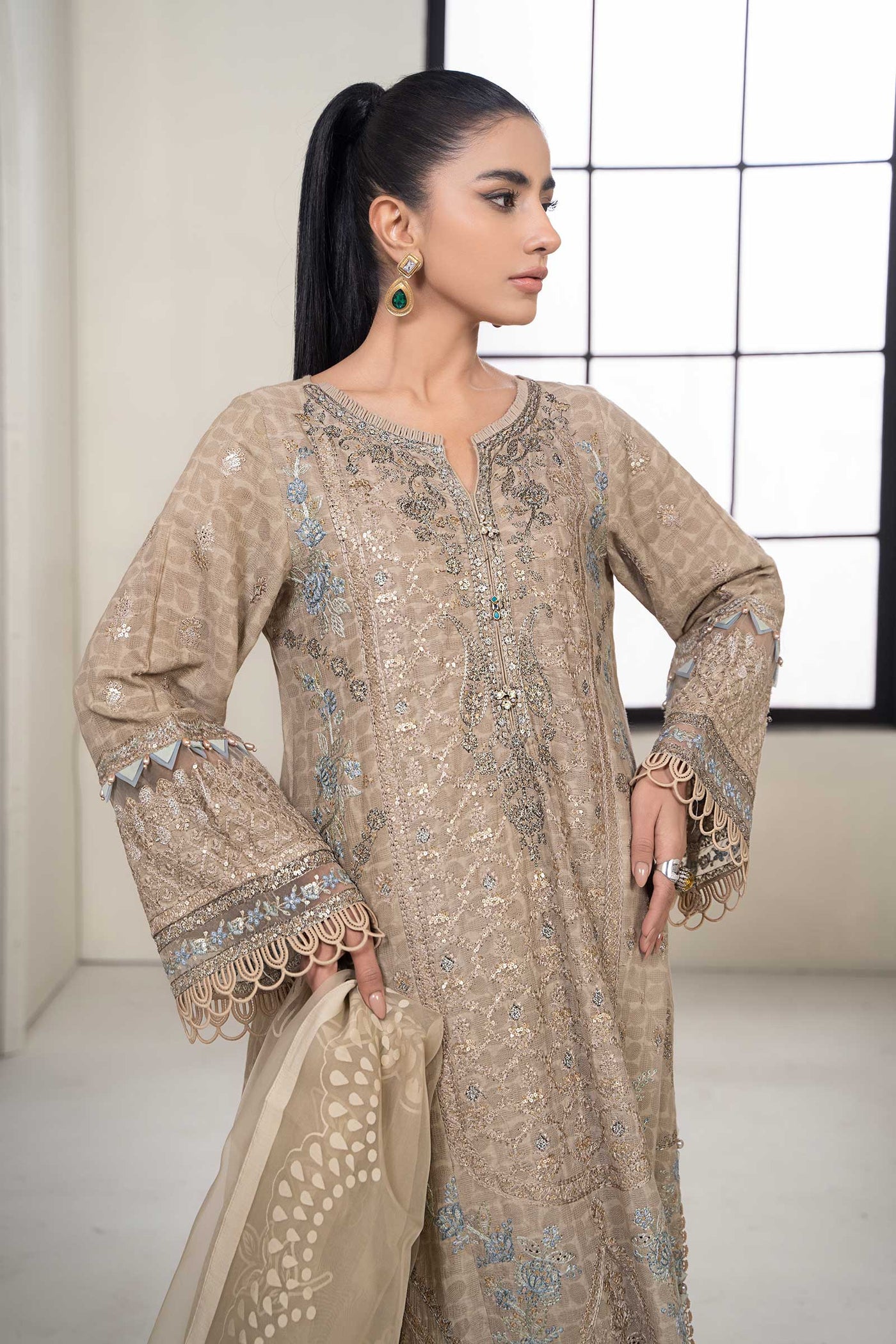 3 Piece Embroidered Self Jacquard Suit