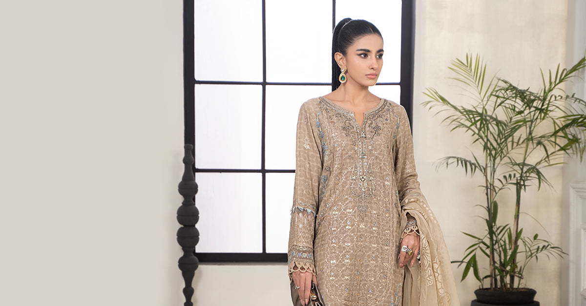 3 Piece Embroidered Self Jacquard Suit
