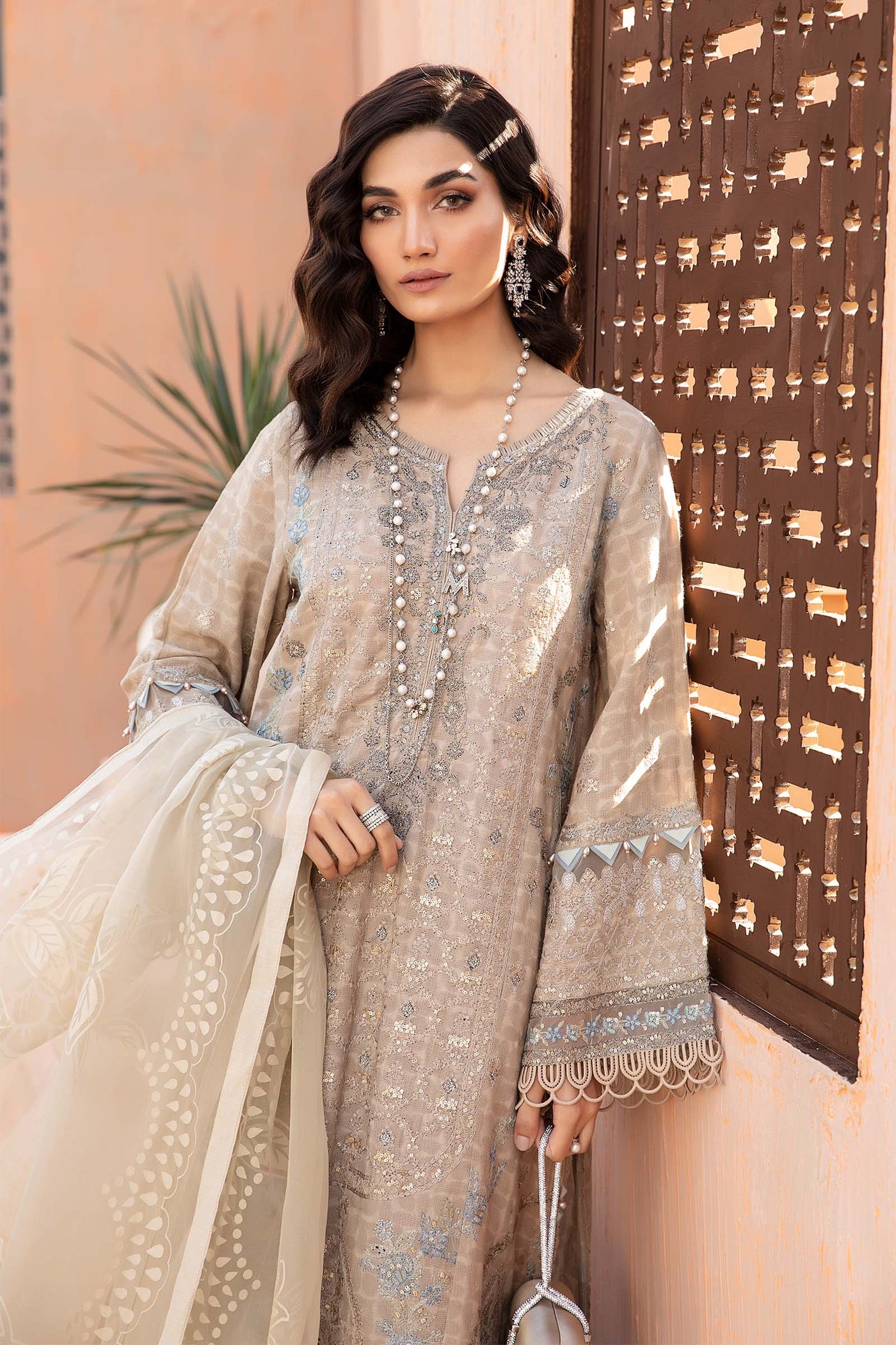 3 Piece Embroidered Self Jacquard Suit