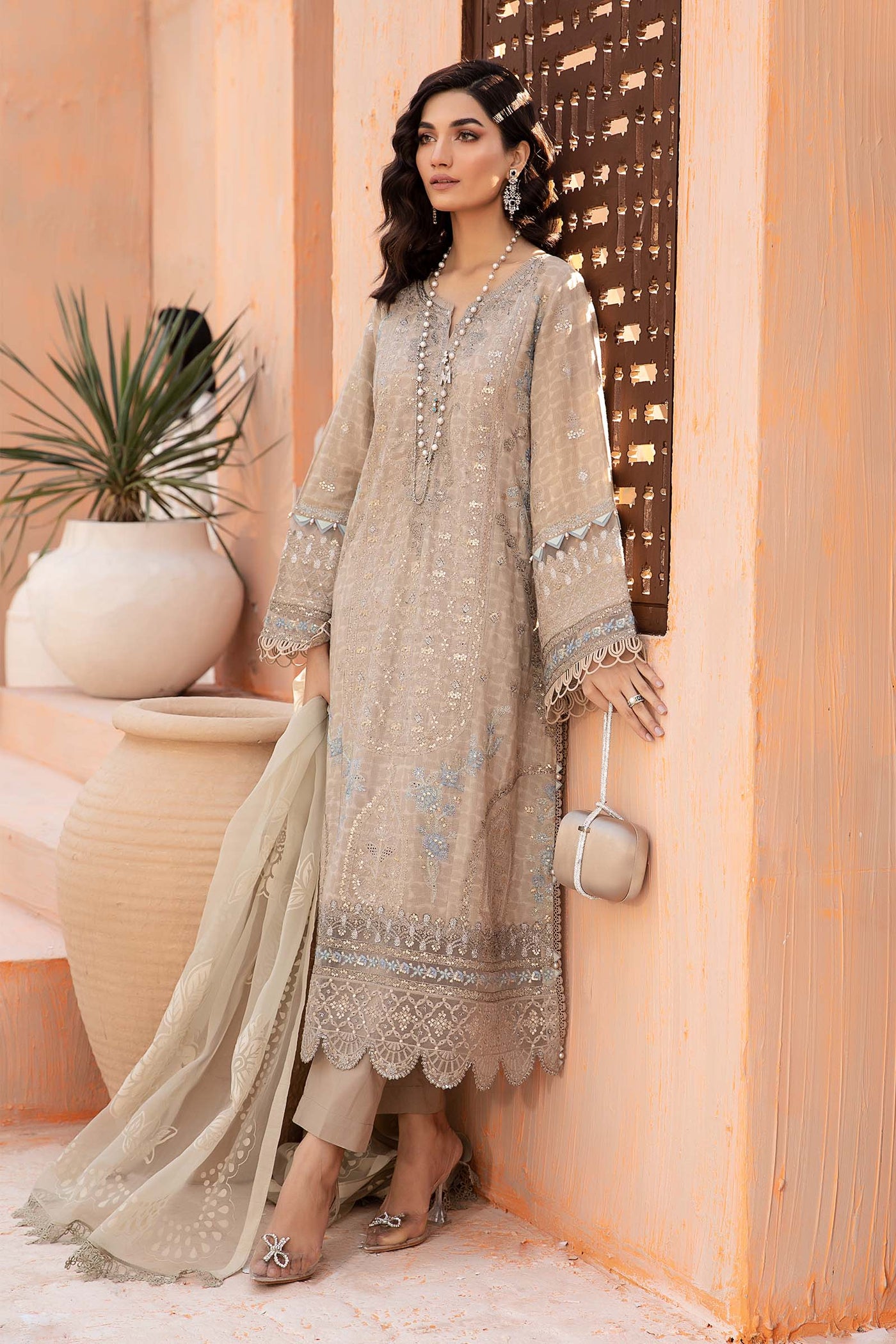 3 Piece Embroidered Self Jacquard Suit