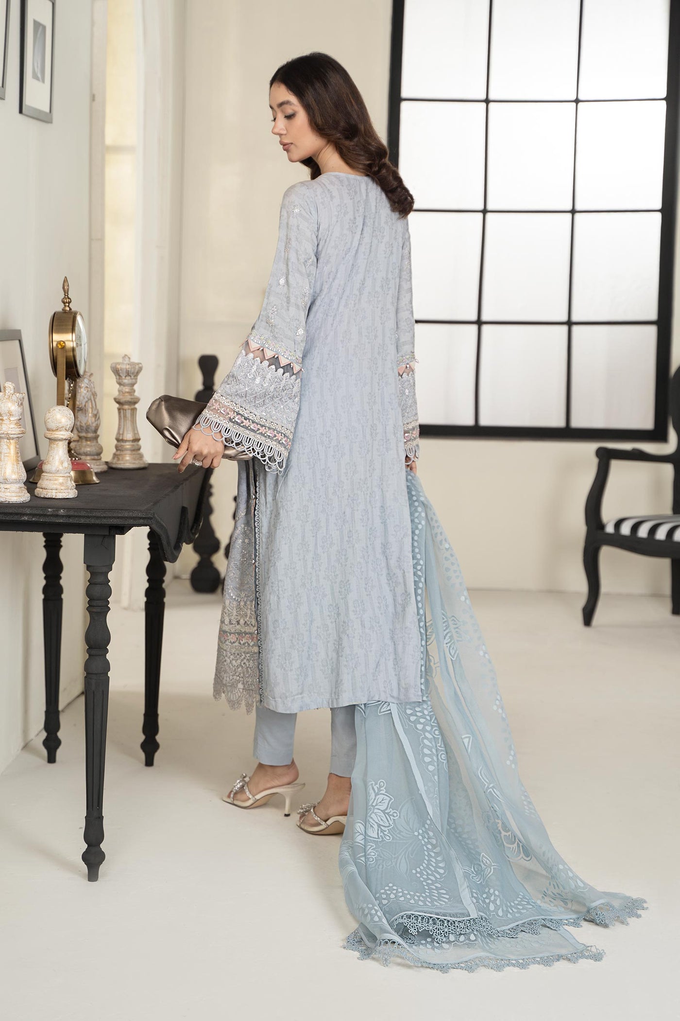 3 Piece Embroidered Self Jacquard Suit