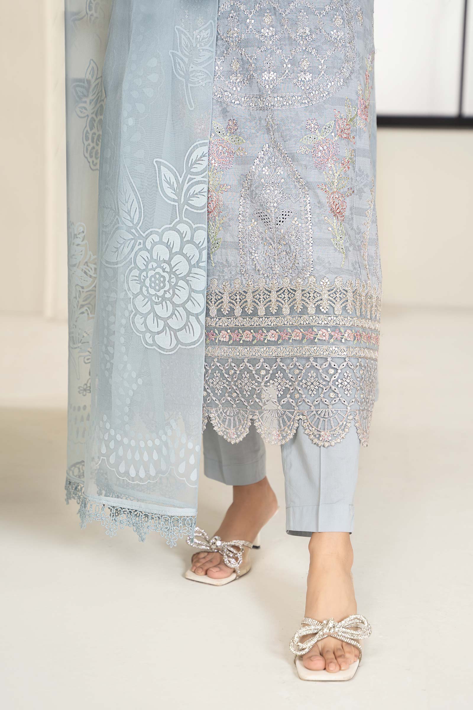 3 Piece Embroidered Self Jacquard Suit