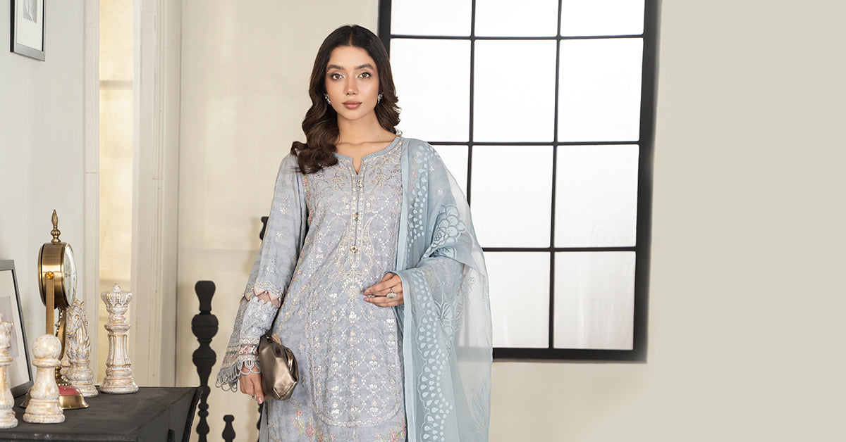 3 Piece Embroidered Self Jacquard Suit