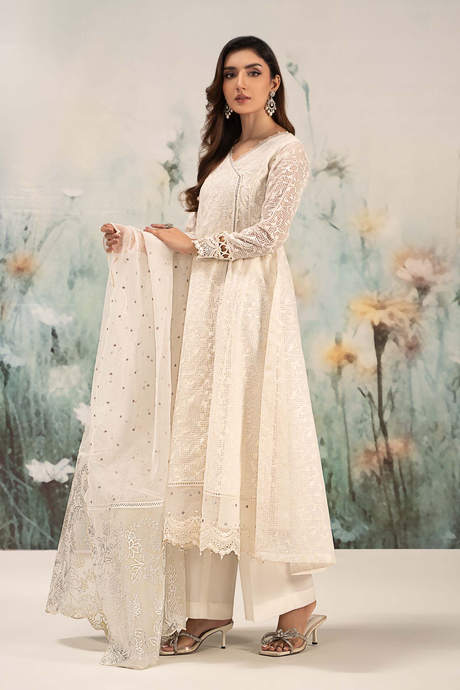 3 Piece Embroidered Organza Suit