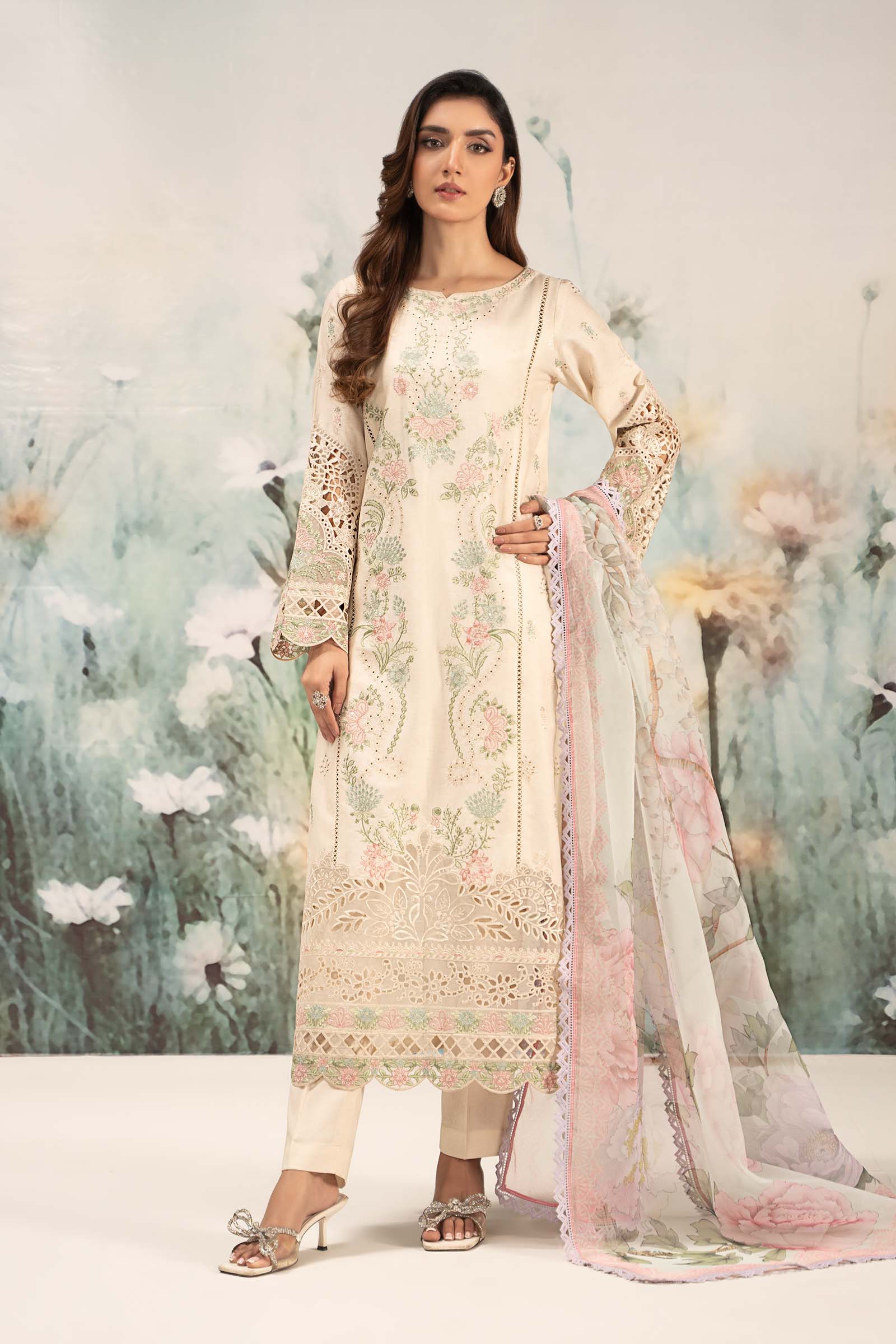 3 Piece Embroidered Self Jacquard Lawn Suit