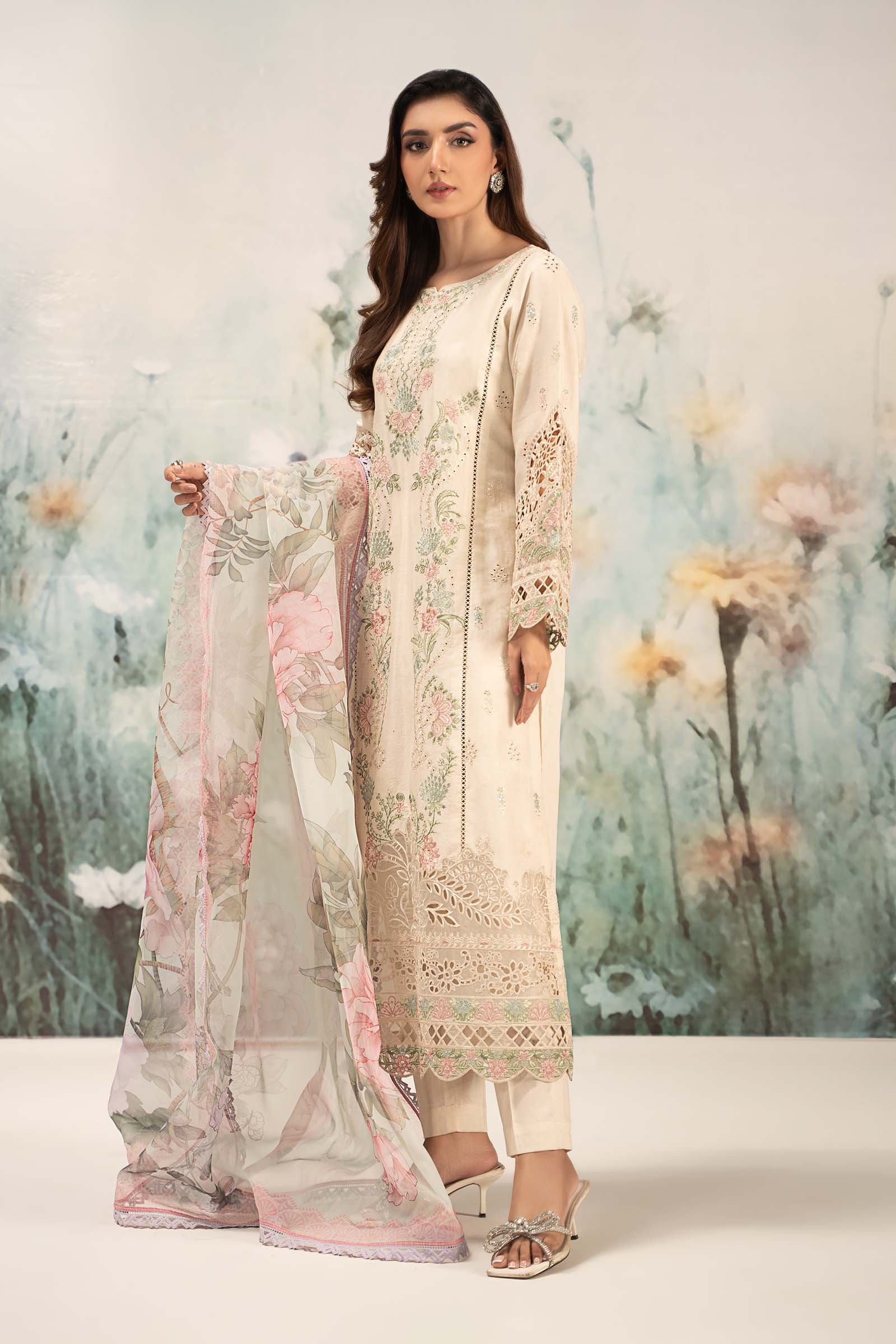 3 Piece Embroidered Self Jacquard Lawn Suit
