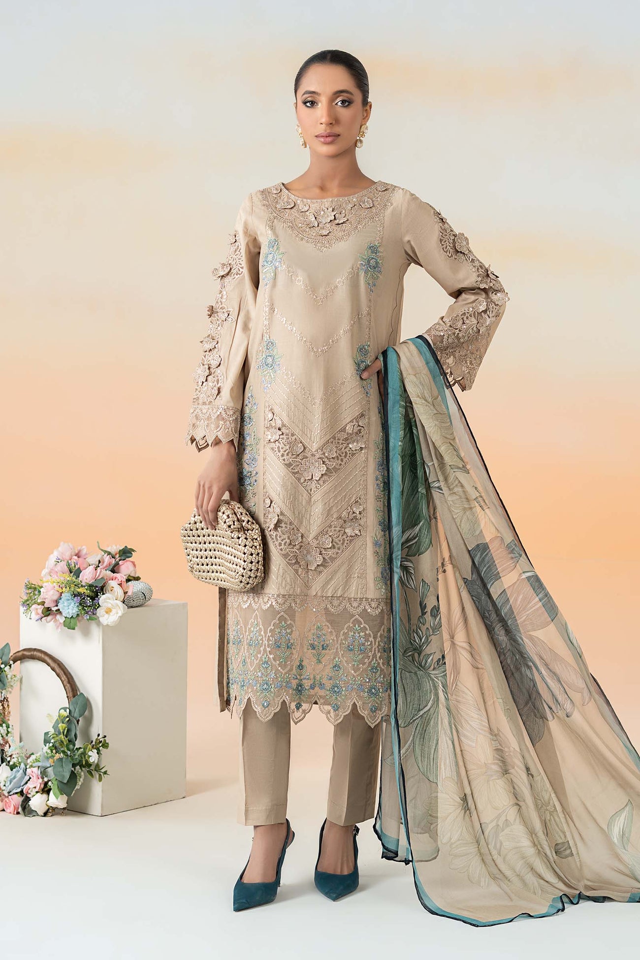 3 Piece Embroidered Dobby Lawn Suit