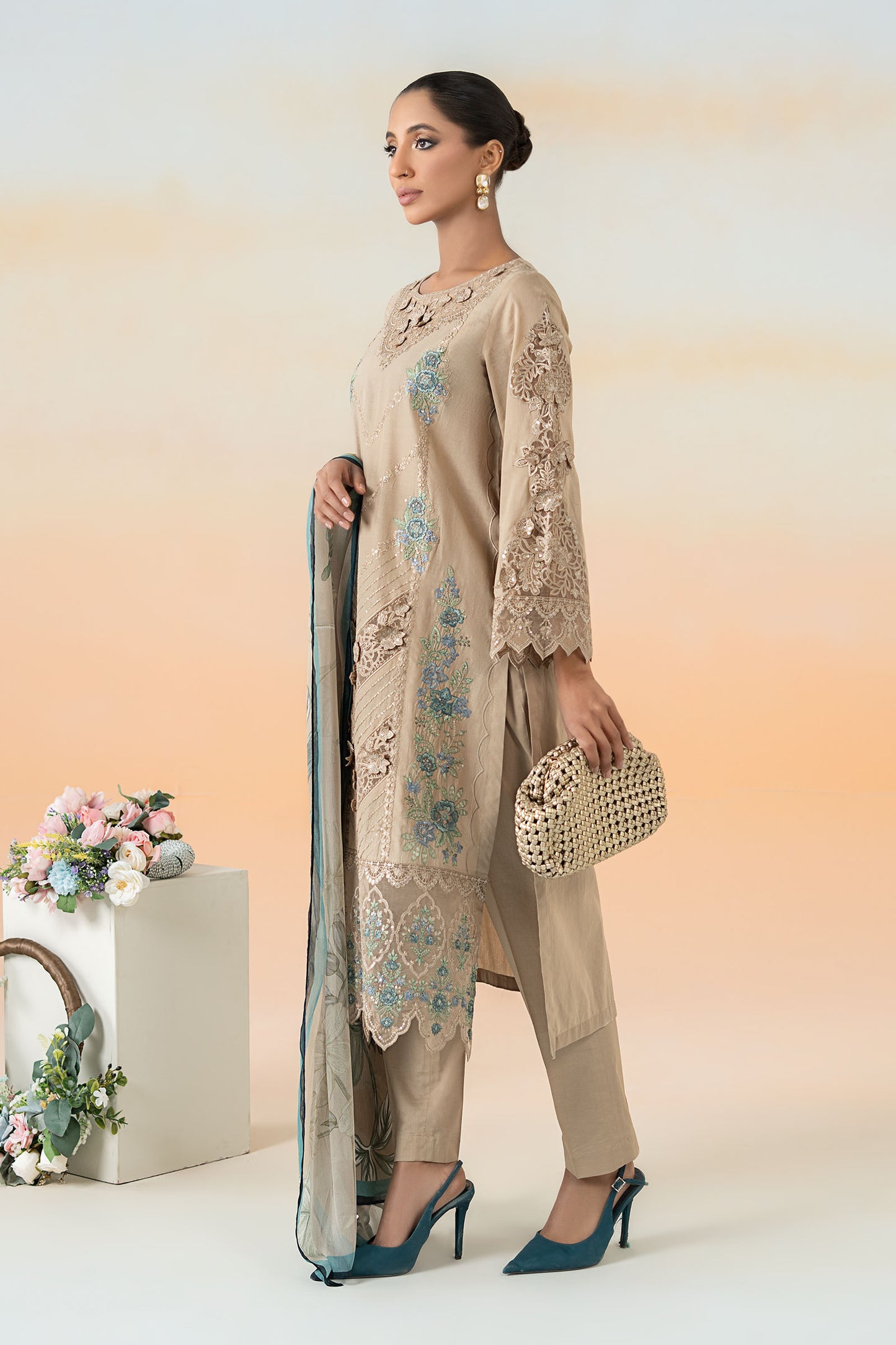 3 Piece Embroidered Dobby Lawn Suit
