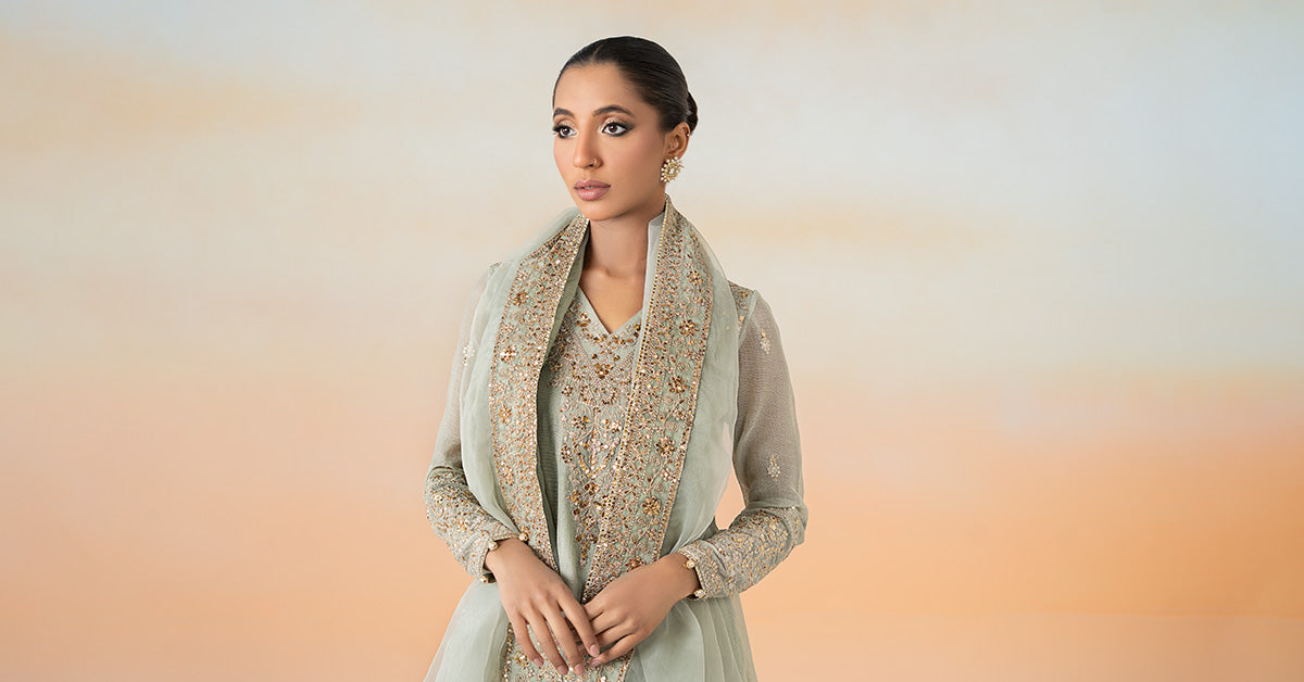 3 Piece Embroidered Cotton Net Suit