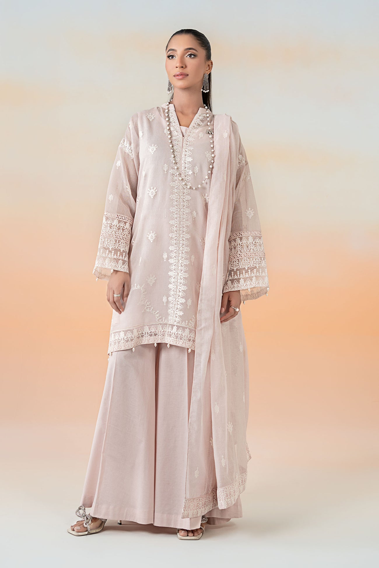 3 Piece Embroidered Cotton Net Suit