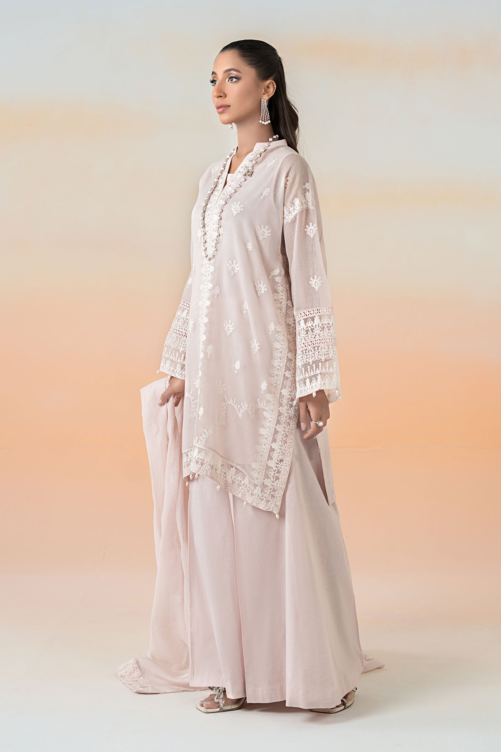 3 Piece Embroidered Cotton Net Suit