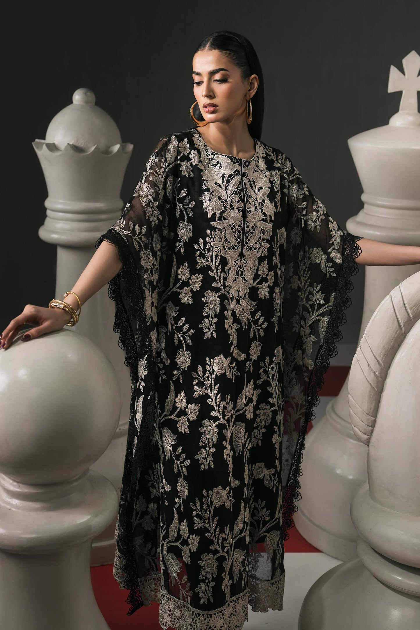 3 Piece Embroidered Cotton Net Suit