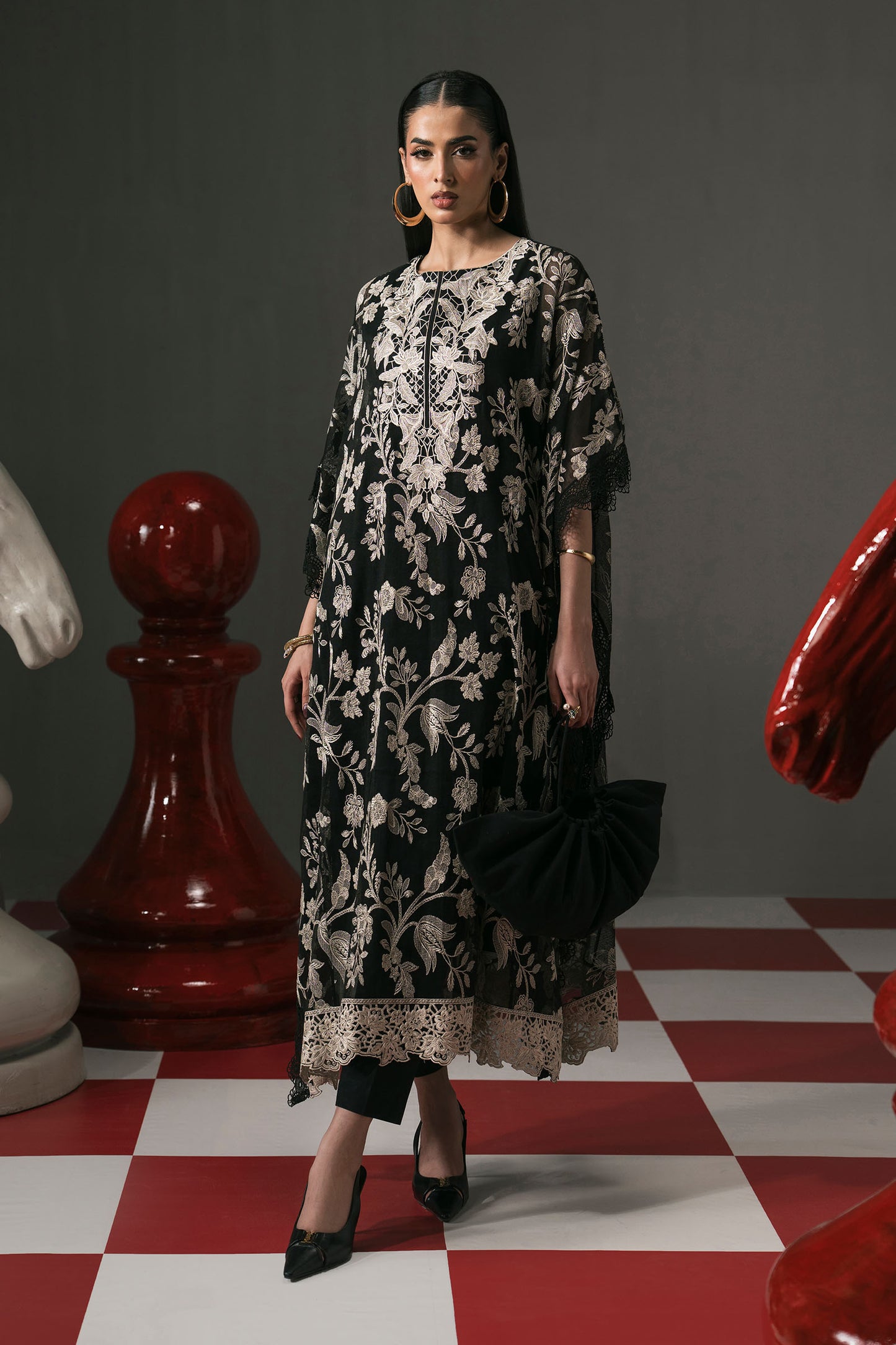 3 Piece Embroidered Cotton Net Suit