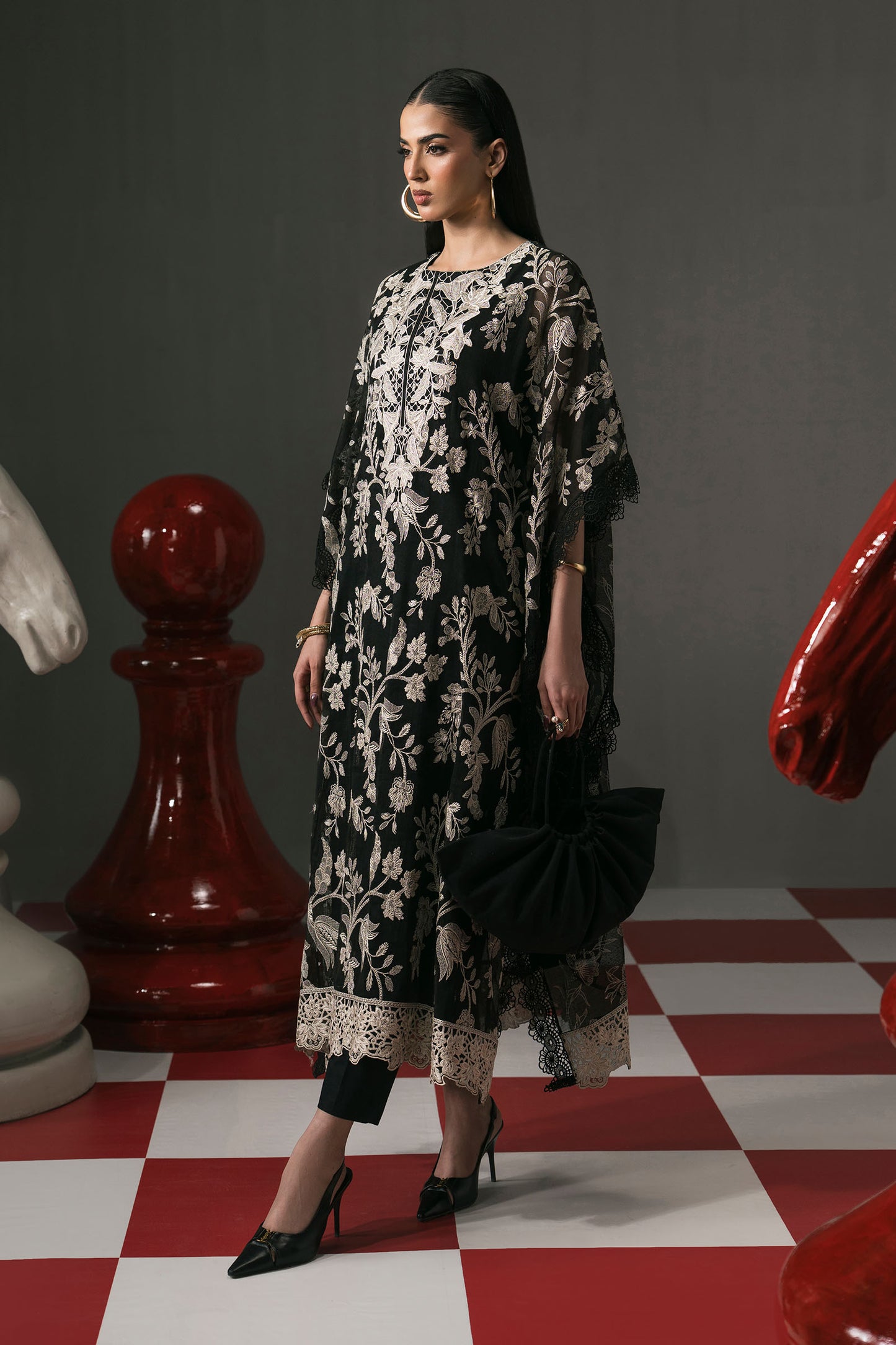 3 Piece Embroidered Cotton Net Suit