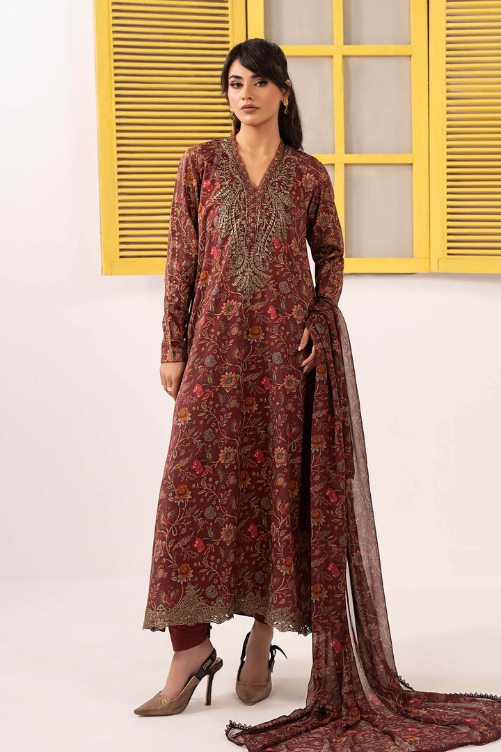 3 Piece Embroidered Dobby Lawn Suit All Products DWE2628-ESM-MRN