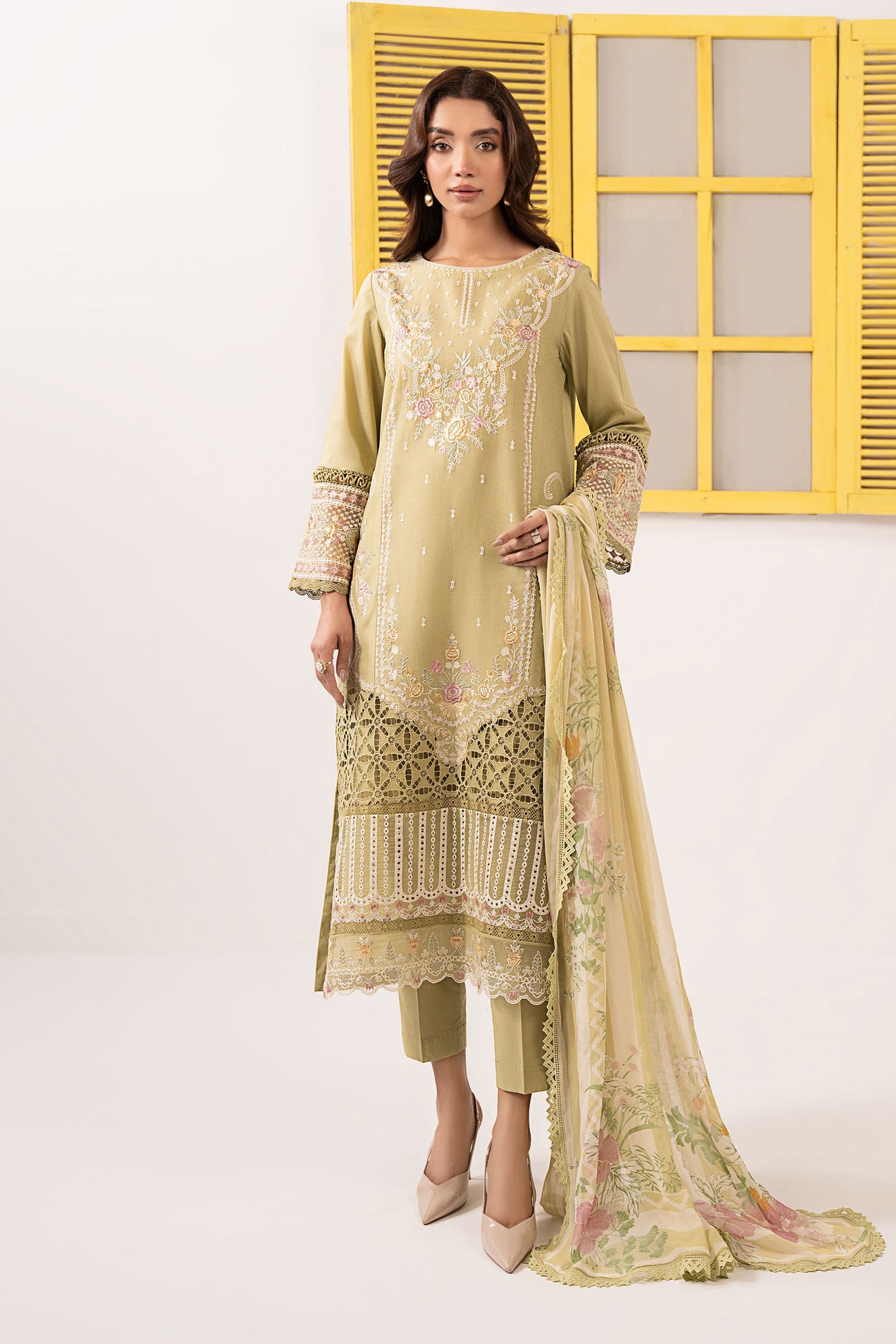 3 Piece Embroidered Dobby Lawn Suit