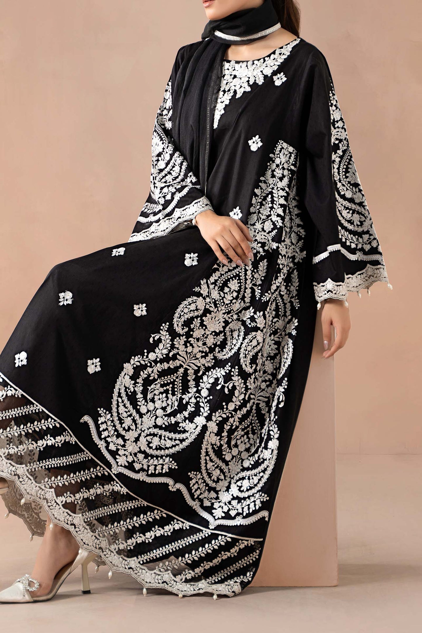 3 Piece Embroidered Self Jacquard Suit