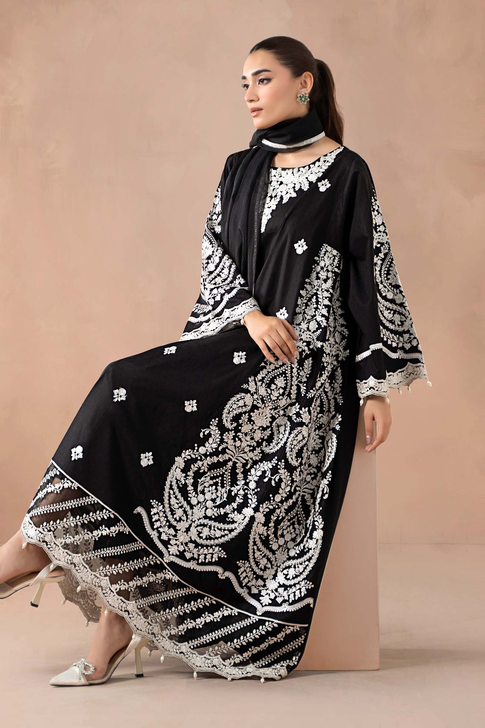 3 Piece Embroidered Self Jacquard Suit